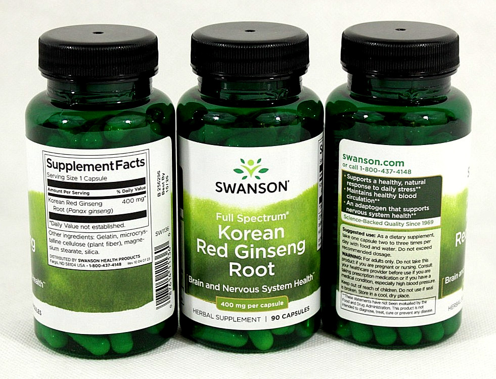 3 Bottles Swanson Full Spectrum Korean Red Ginseng Root 400mg 90 Caps Free Shpng