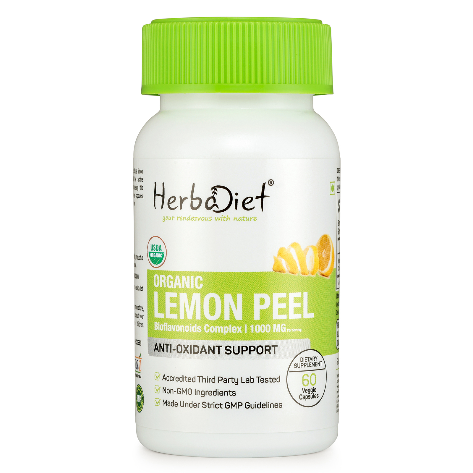 Organic Lemon Peel Capsules Citrus bio-flavonoids Vitamin C Skin Bone Health