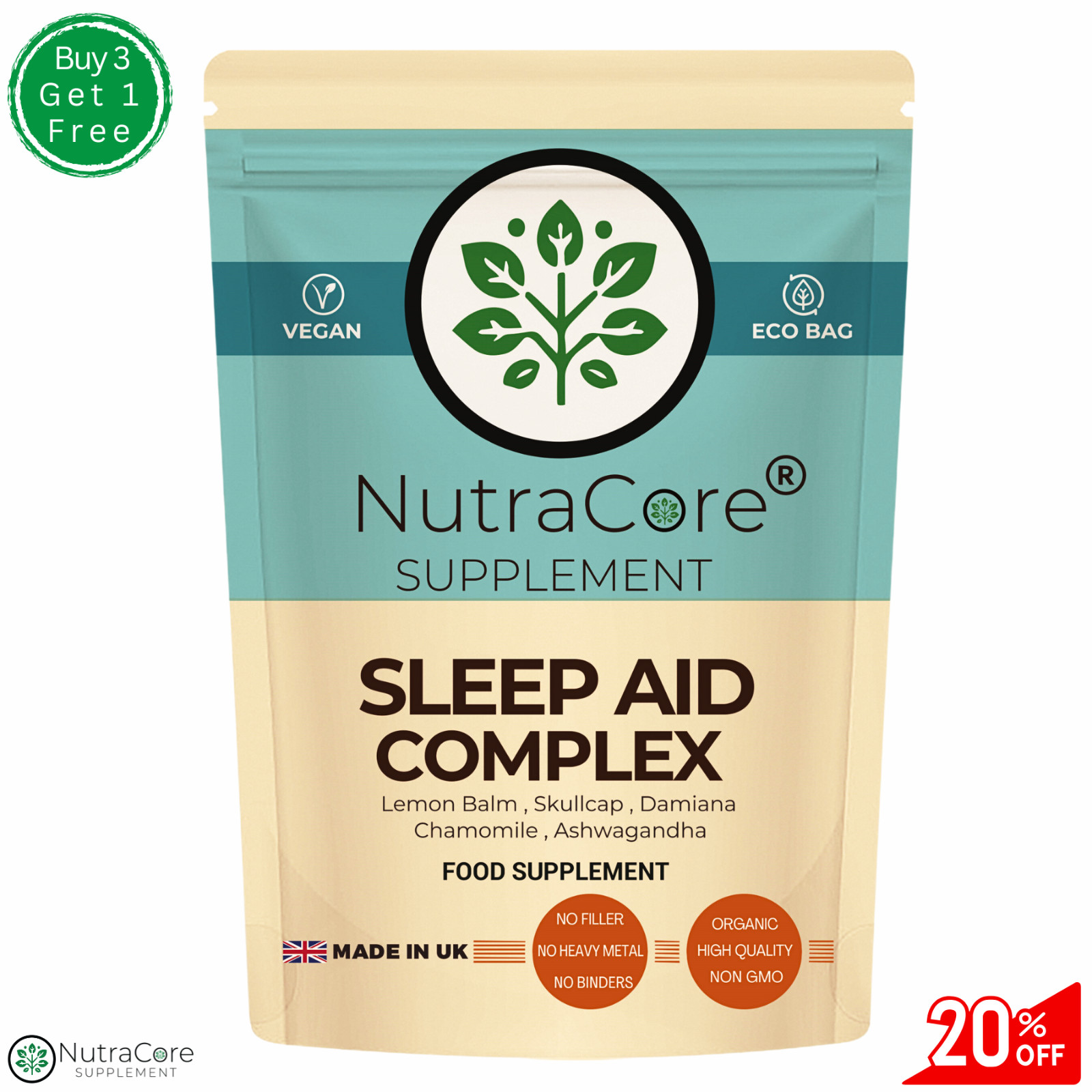 SLEEP AID COMPLEX Capsule 6000mg(Skullcap,Damiana,Chamomile, Ashwagandha)-90Caps