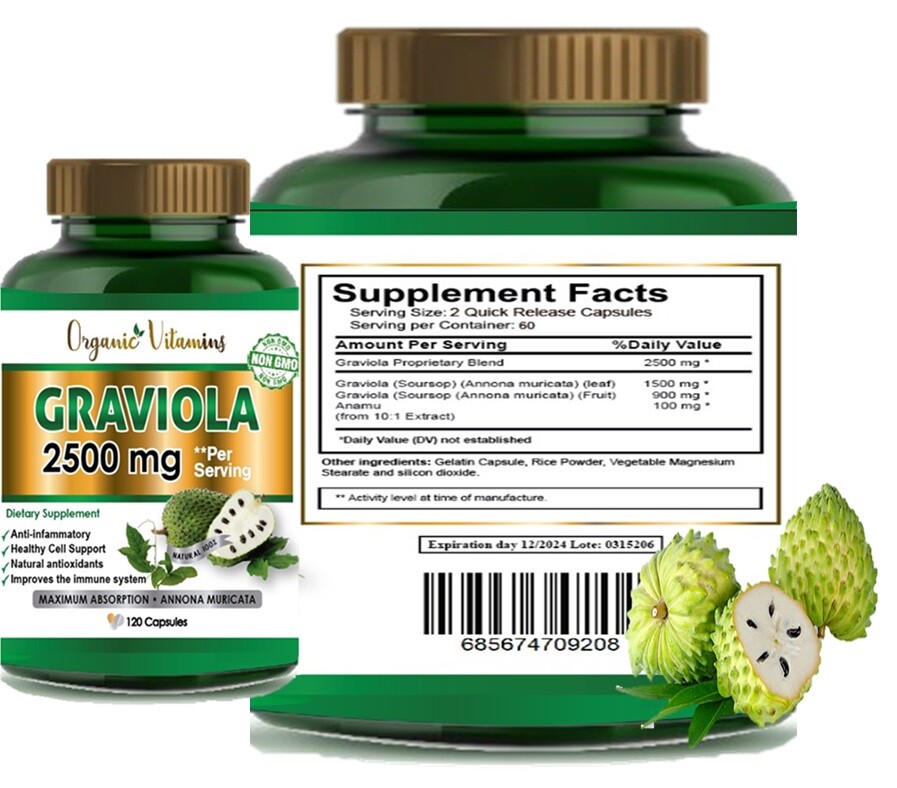 Graviola Capsules Supplements 100% Natural 2500 mg ANTIOXIDANTS 120