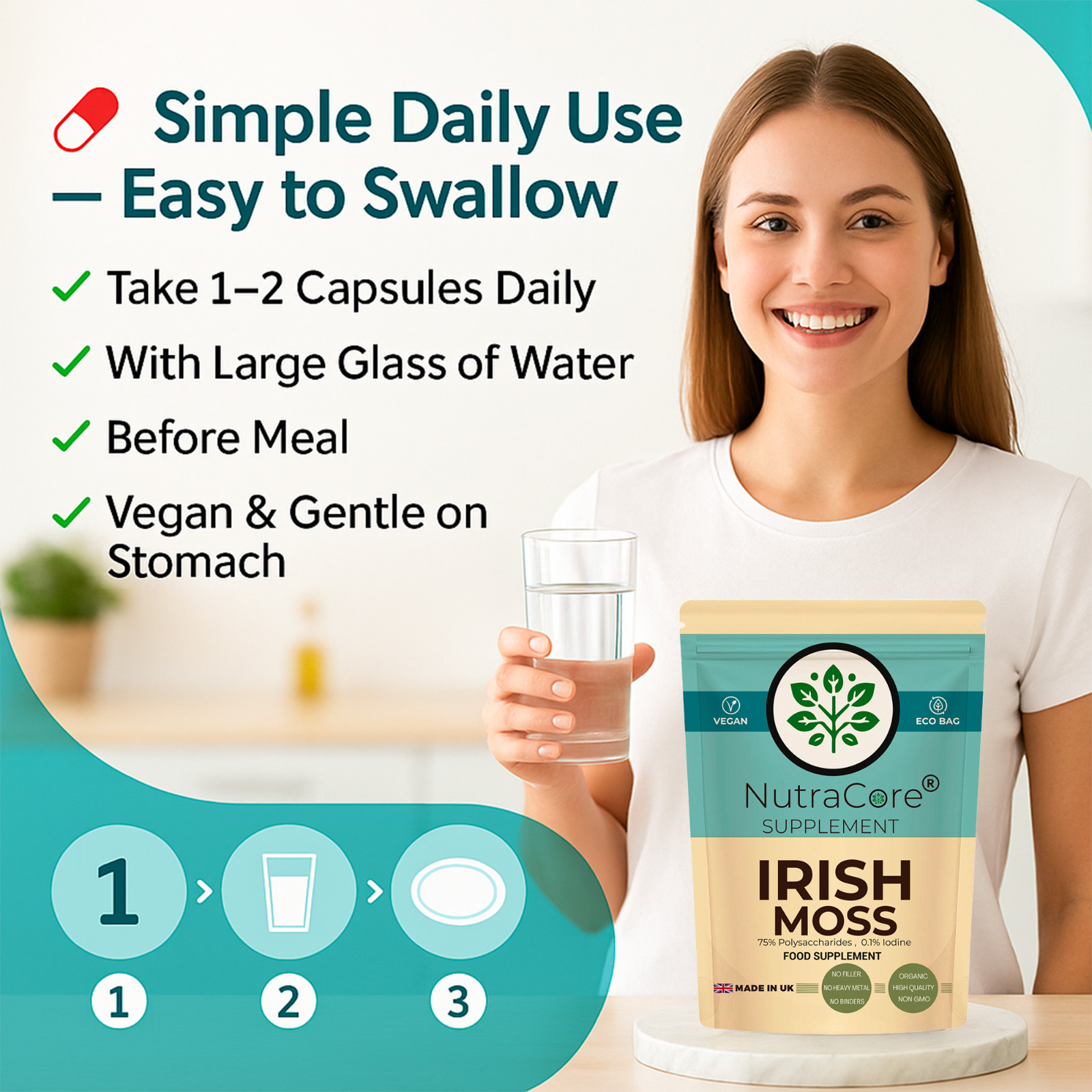 Irish Moss Capsules 5500mg-75%Polysaccharides &100% Pure Natural Sea Moss-90Caps