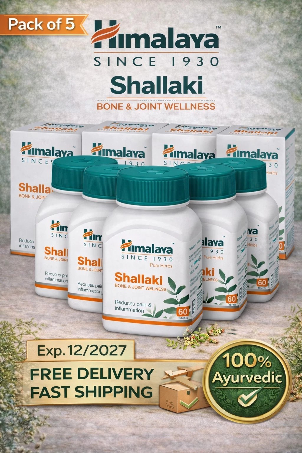 Himalaya Shallaki Tablets Herbal Joint Wellness 300 Tabs Exp 12-2027