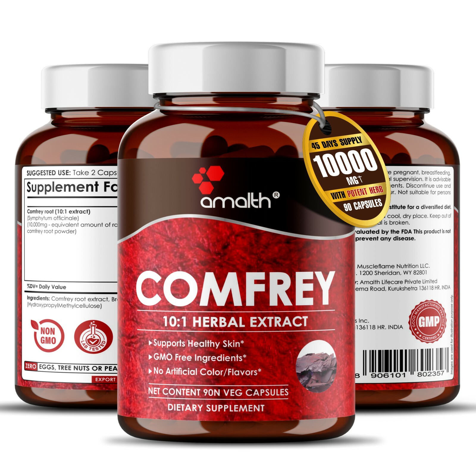 Comfrey Root Extract Symphytum 10000mg Capsules – 90 Pills – Healthy Skin