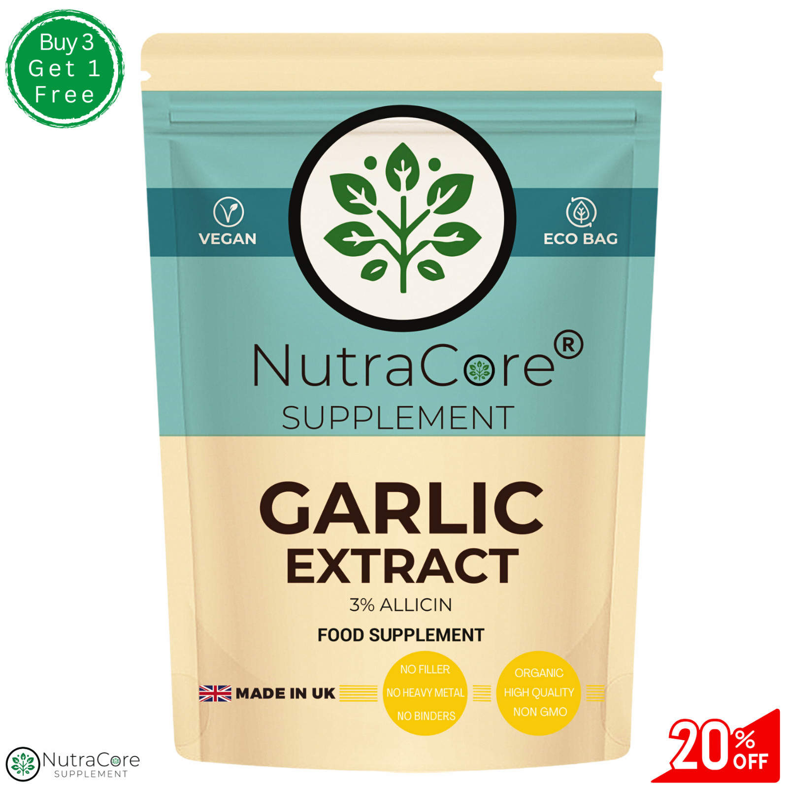 Garlic Capsules 550mg-( 3% Allicin) Fermented Garlic Extract-Immune Support