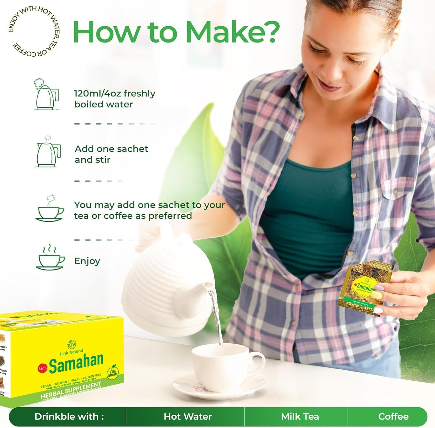 30 Sachets Box Link Samahan Ayurveda Herbal Drink Tea Bags with Box