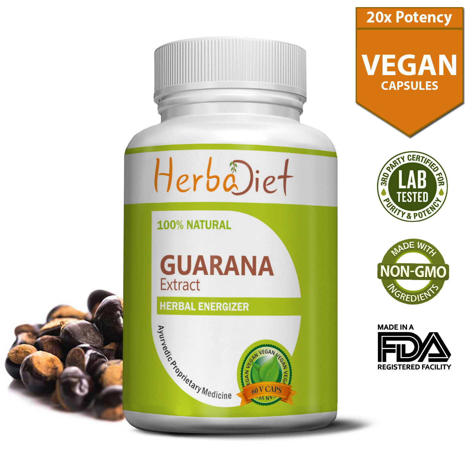 Guarana Extract 250mg 180 Capsules Natural Energy Booster Stimulant Weigh loss