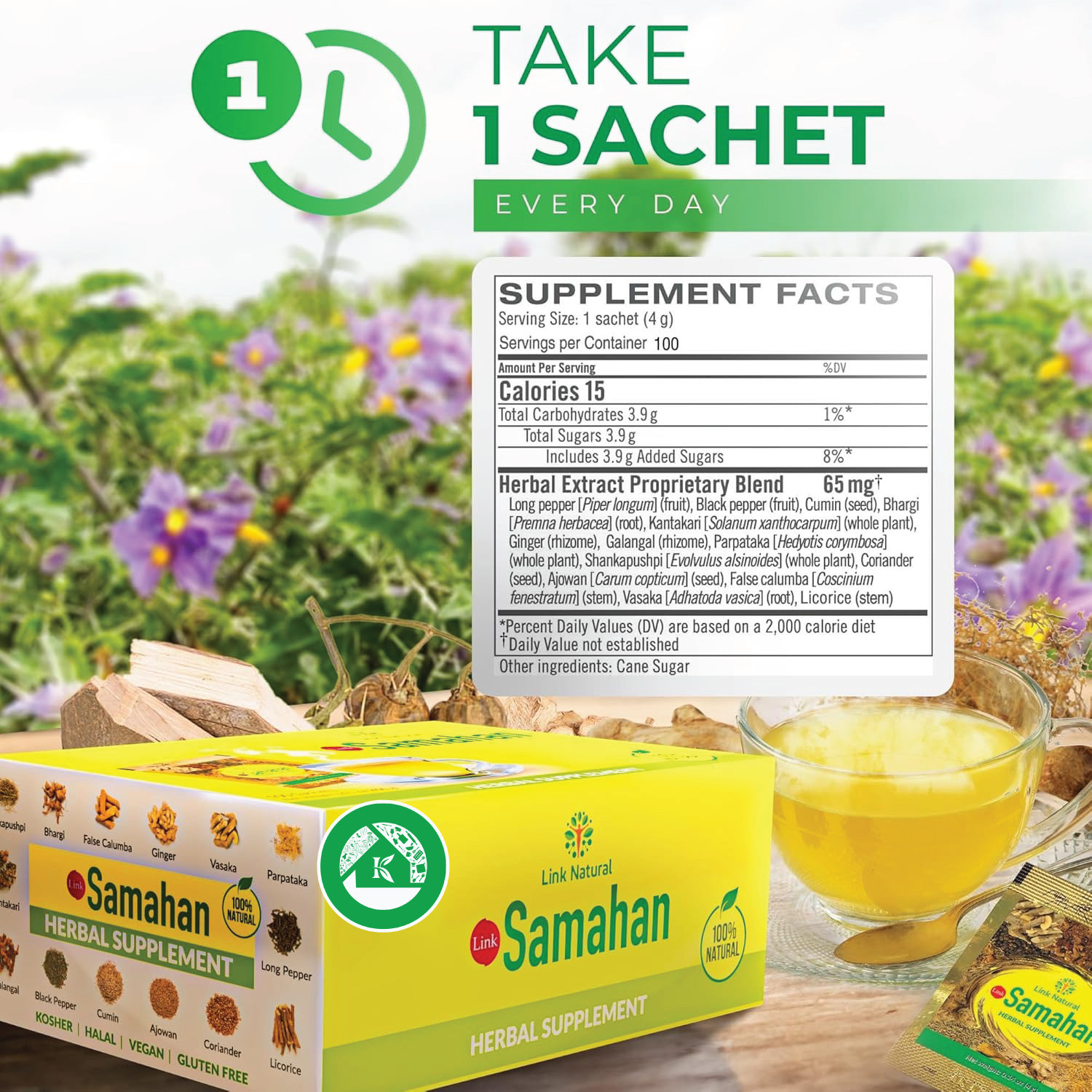 Sri Lanka Herbal Te, Link Samahan, Ayurvedic, Cold, Flu, Supplement, 10 Sachets