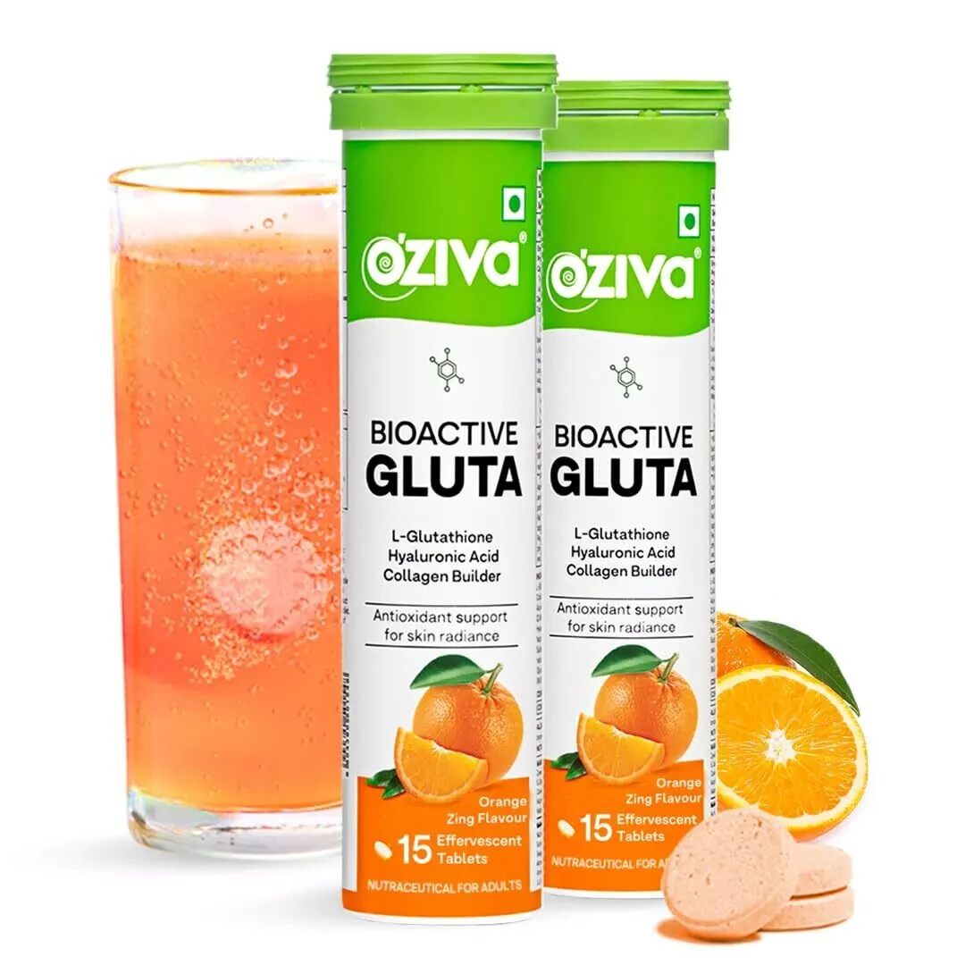 OZiva Bioactive Glutathione Tablets for Radiant Skin – Orange Flavor (2 Pack)