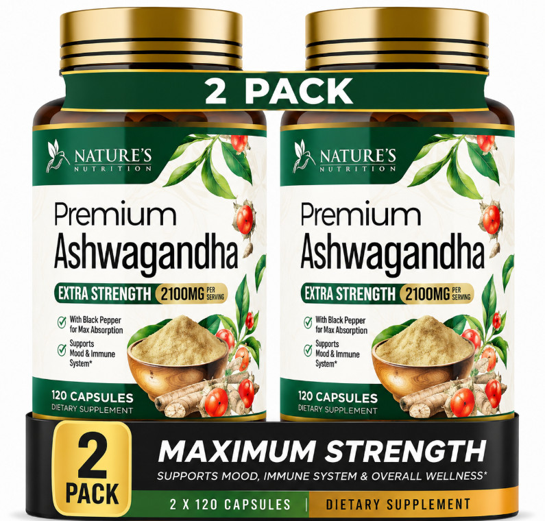 ( 2 pack )Organic Ashwagandha 2100mg Capsules w/ Black Pepper Root Supplement