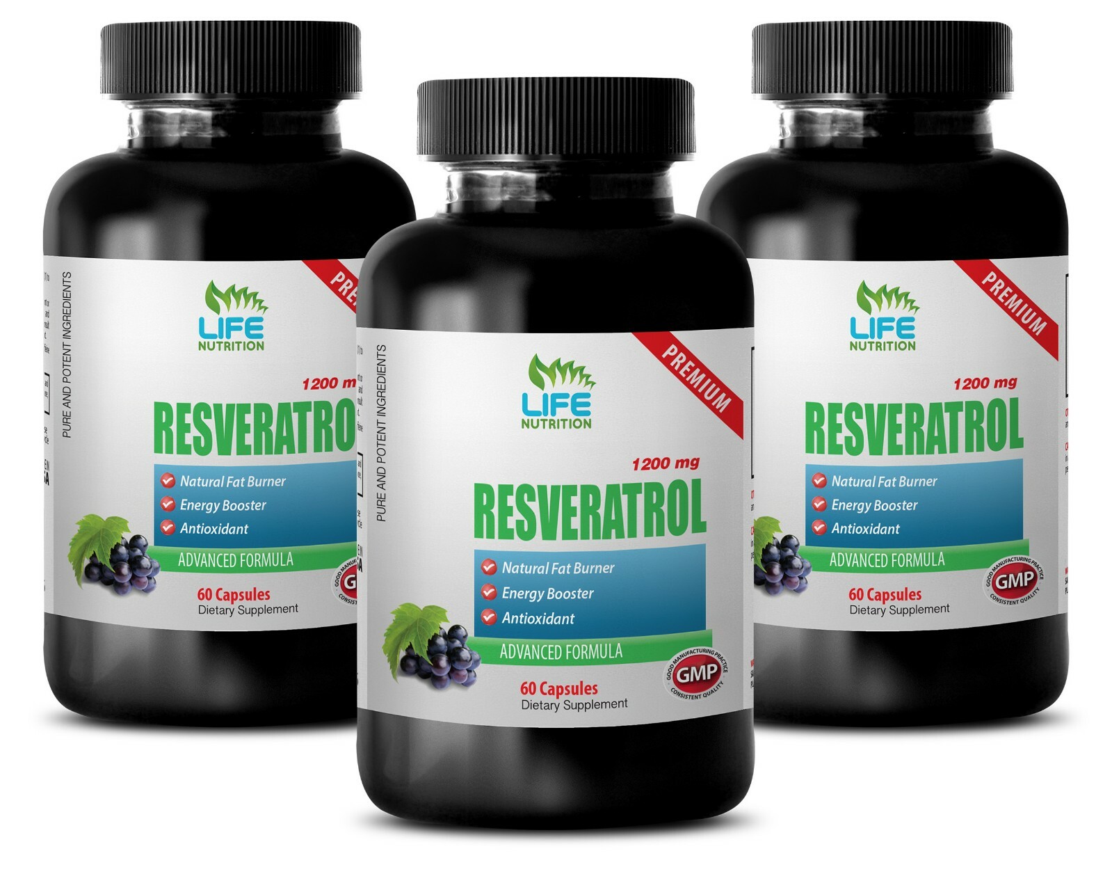 Serotonin – Resveratrol 1200 Anti-Aging – Resveratrol Supreme 3 Bottle 180 Caps