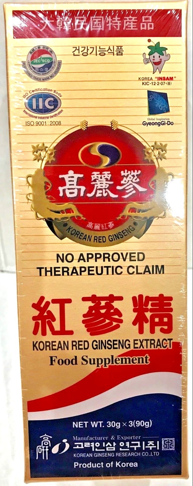 KOREAN 6 Years RED GINSENG EXTRACT Food Supplement 30g * 3(90g)