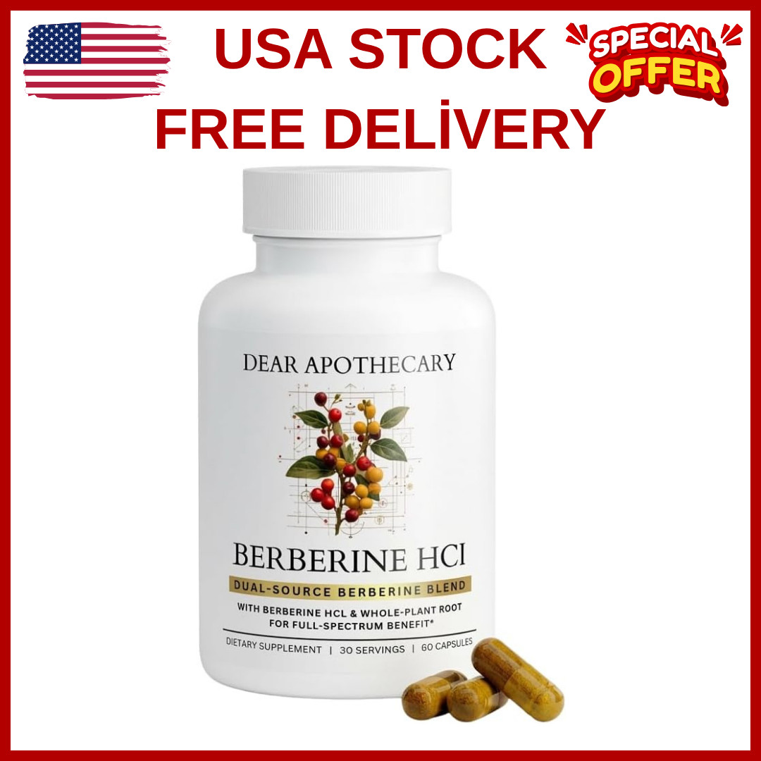 Berberine HCl 1200mg Supplement 60 Count Dear Apothecary Dual Source Bark Root