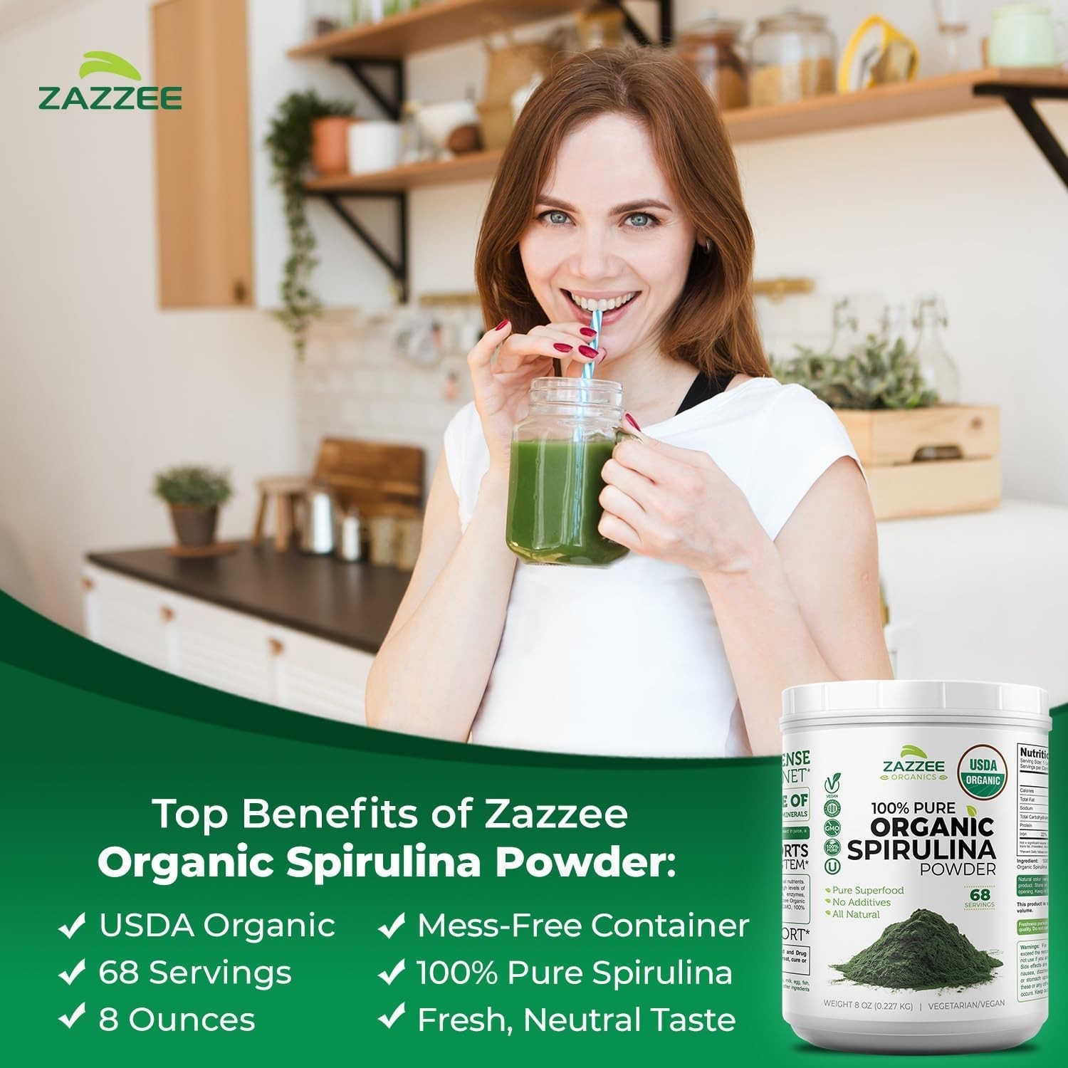 Pure USDA Organic Spirulina Powder – Mess-Free Container