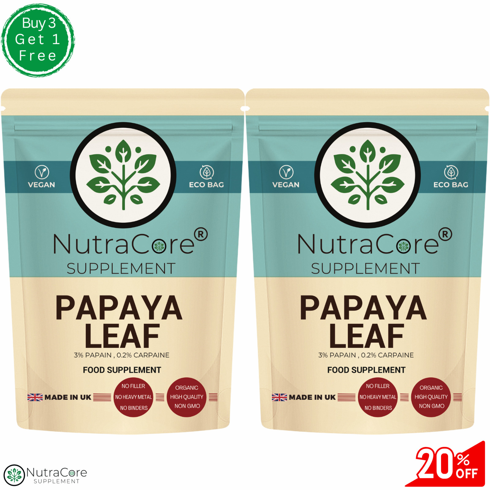 Papaya Leaf Extract Capsules 5500mg-(3% Papain, 0.2rpaine)-100% Vegan-180Caps