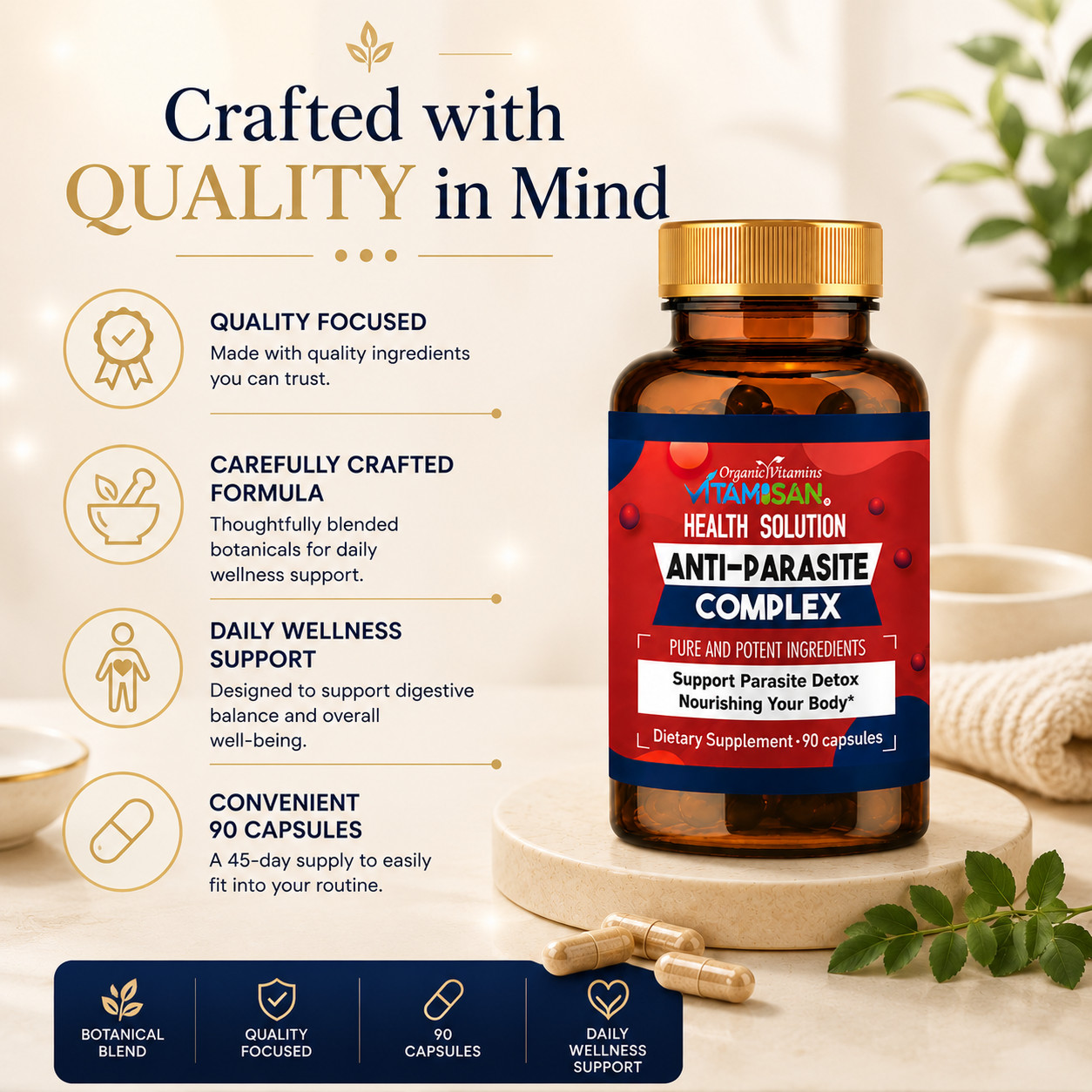 Wormwood Anti Parasite Complex 1500mg support intestinal Health Supplements 90
