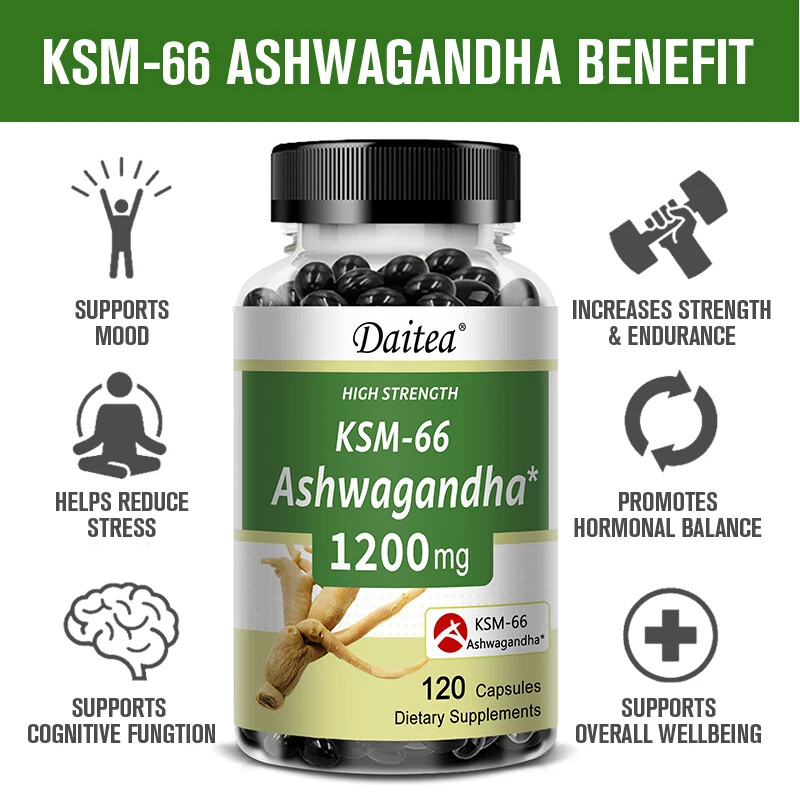 KSM-66 Ashwagandha Capsules 1200mg–Promote muscle growth and enhance strength