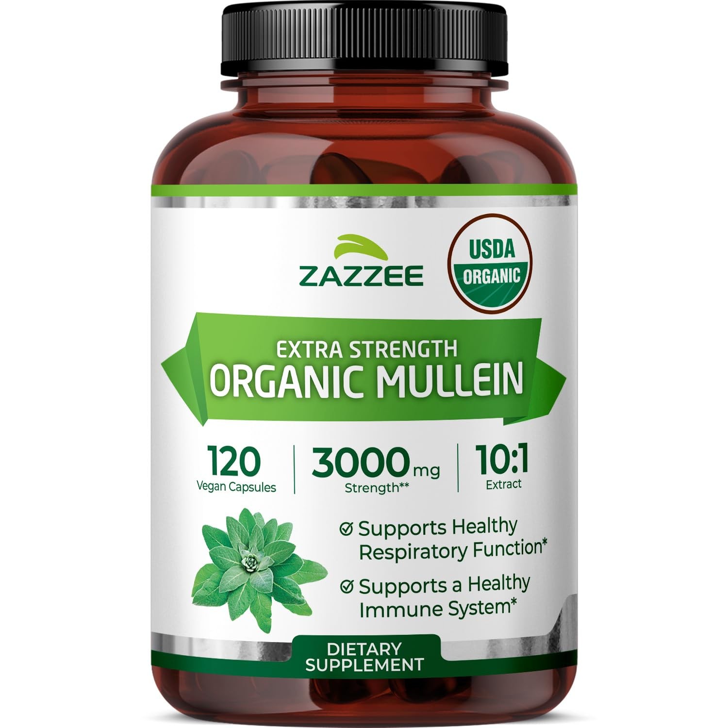 USDA Organic Mullein Leaf 10:1 Extract, 120 Vegan Capsules, 4 Month Supply, V…