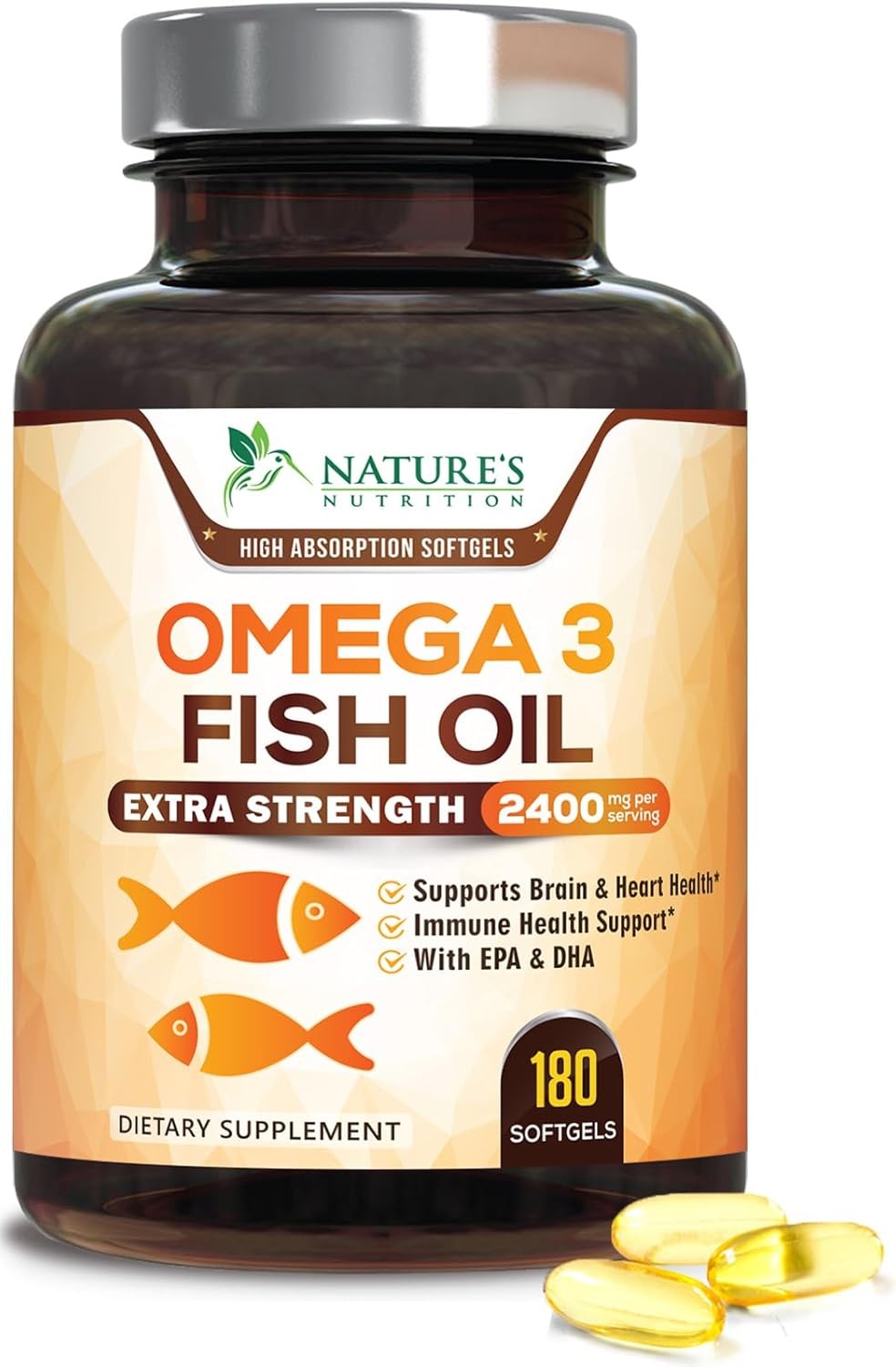 Omega 3 Fish Oil 2400 mg – Triple Strength EPA & DHA Fatty Acids for Heart, Br
