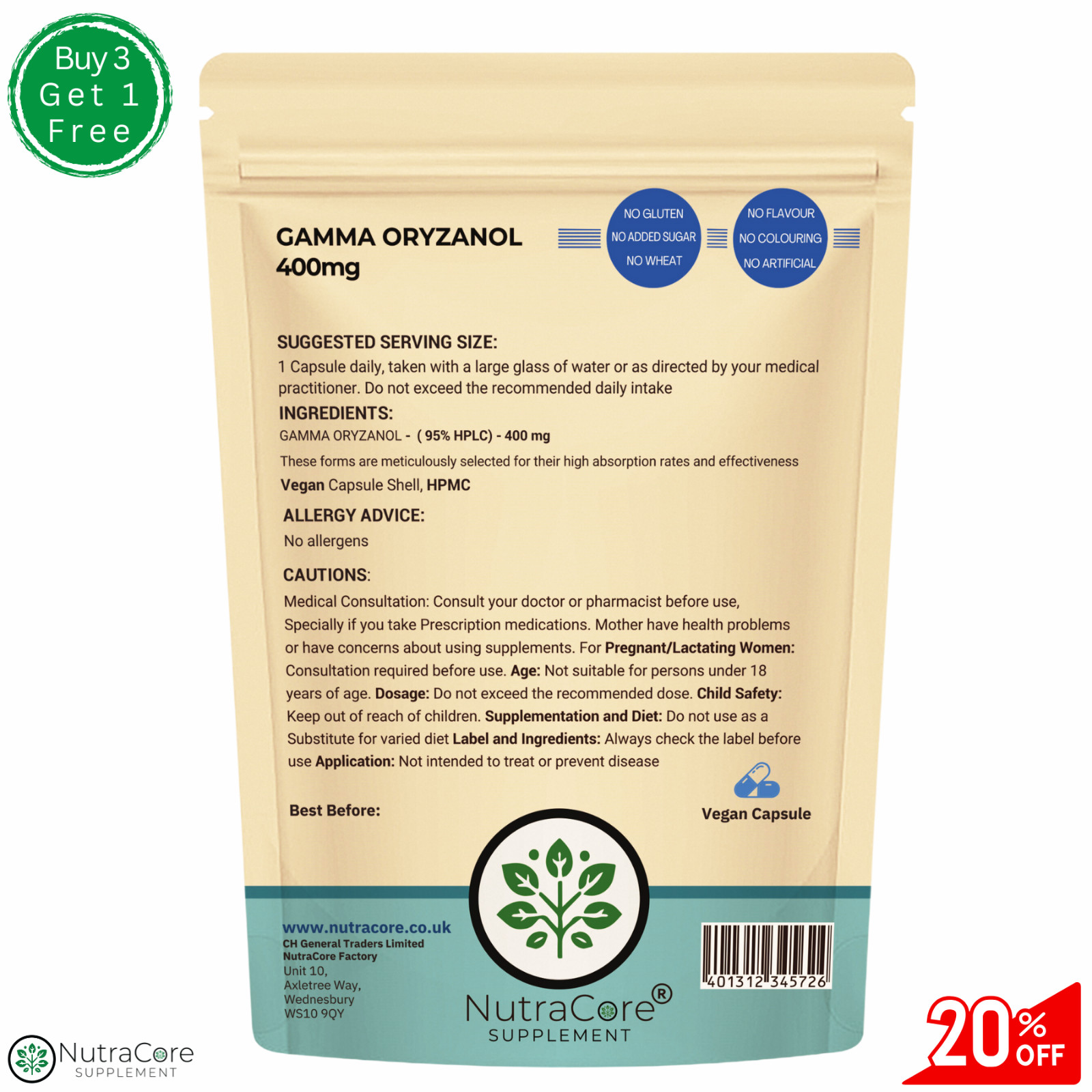 Gamma Oryzanol Capsules 500 mg (96.5% HPLC)-Athletic&Cholesterol Support-180Caps