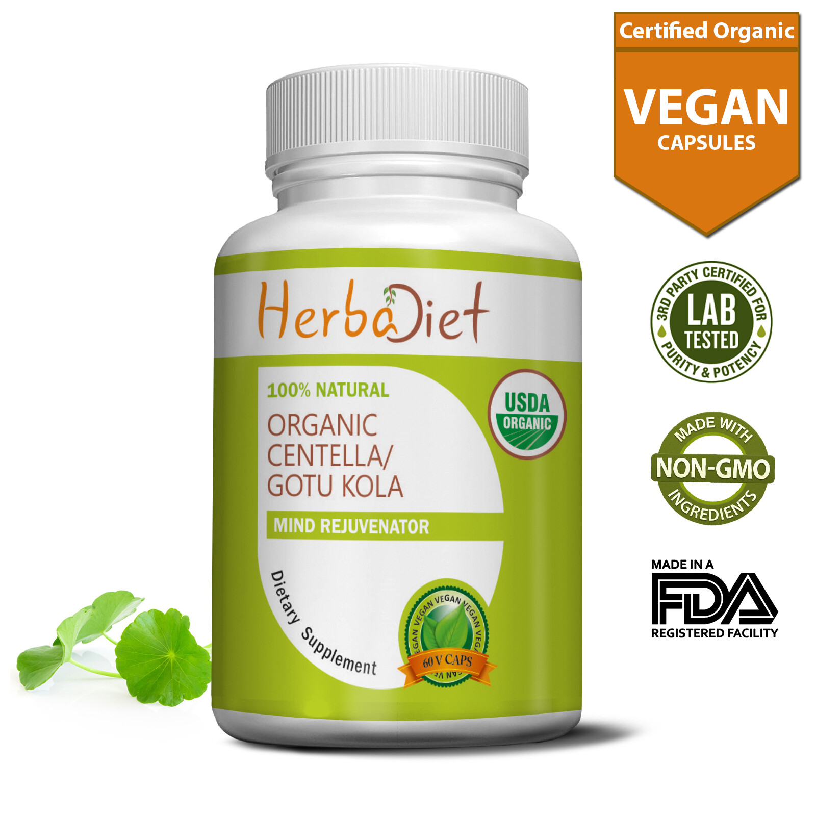 100% Organic Gotu Kola Leaf Centella Asiatica Capsules For Memory Brain Health