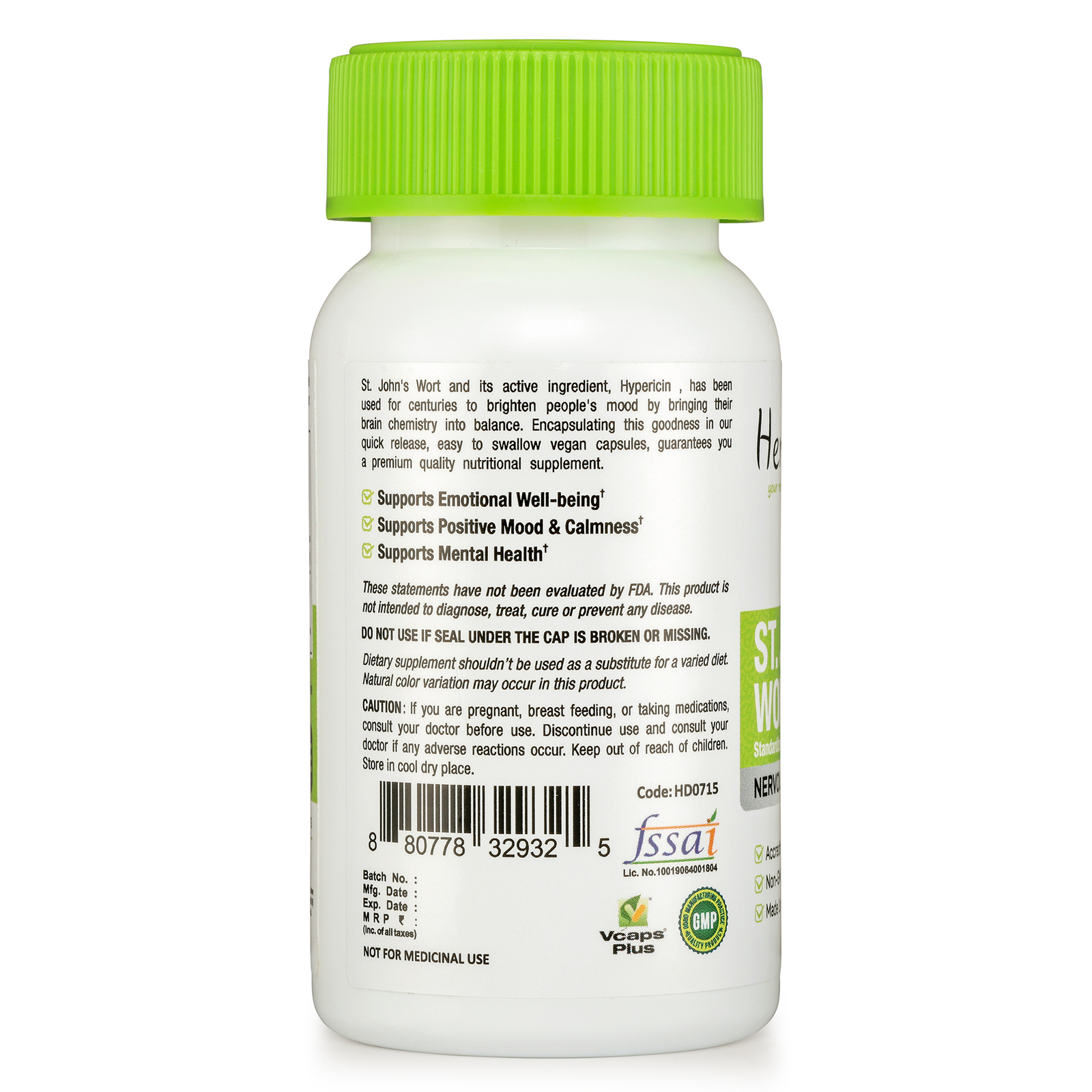 St. John’s Wort Standardized Extract Capsules 0.3% Hypericin Stress Anxiety USA