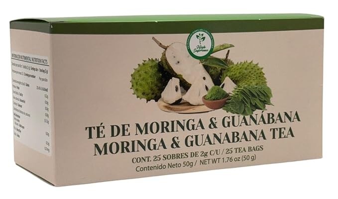 Moringa y guanabana te (té de moringa y guanábana) 25 bolsitas de té, veganas,