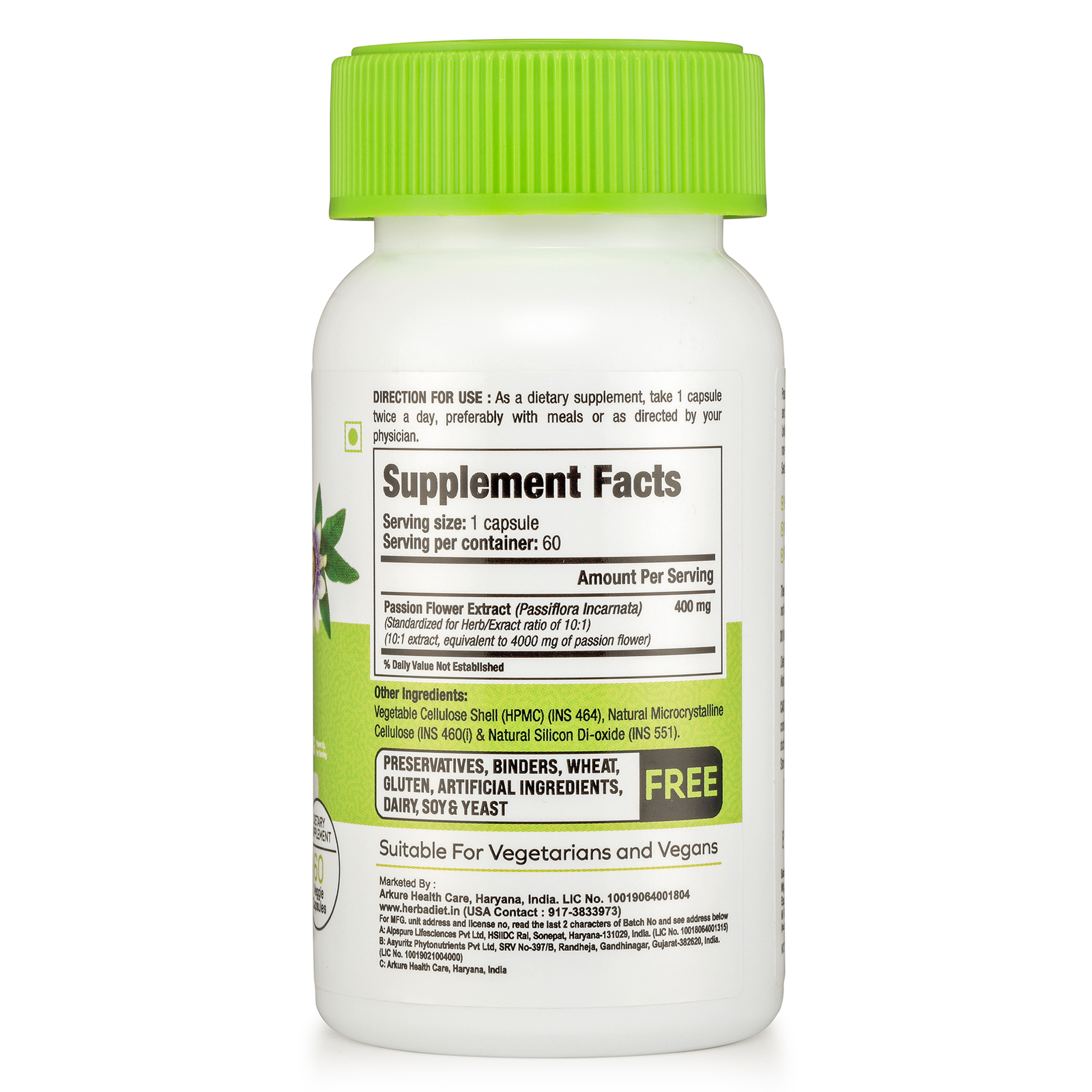 Passion Flower Extract 10:1 400mg Capsules Reduce Stress Anxiety Insomnia Relief