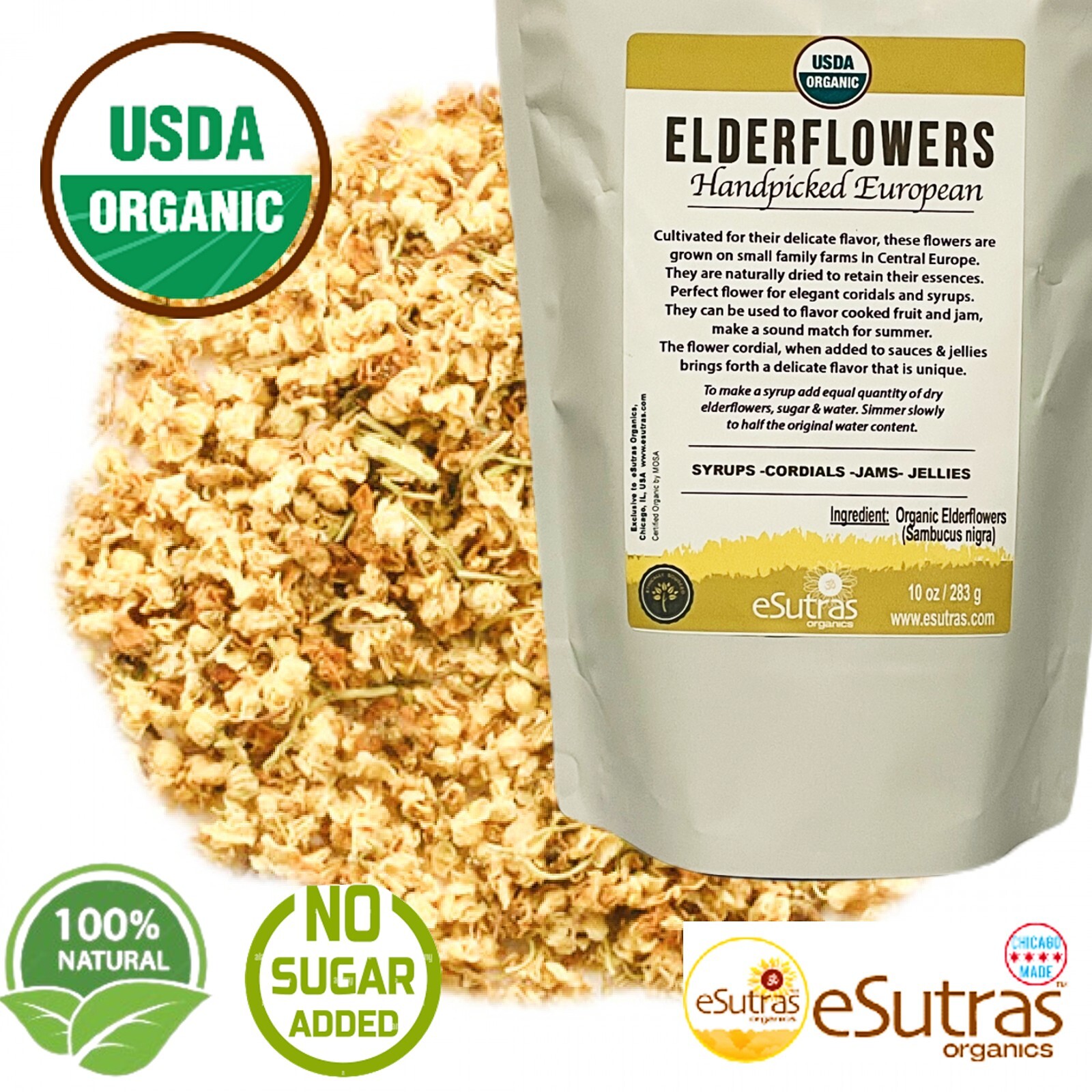 Elder Flower Organic Whole Dried – Sambucus Nigra ~ 100% Premium European BULK