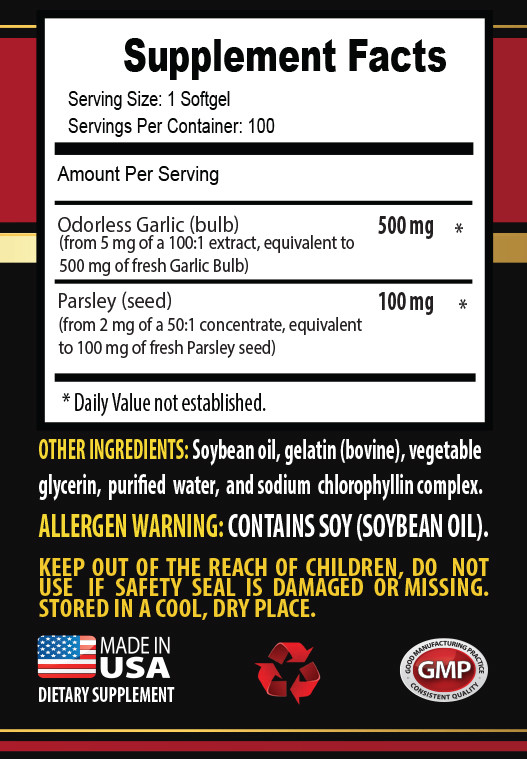 cholesterol support formula – GARLIC & PARSLEY 600MG – extra strength soft gels