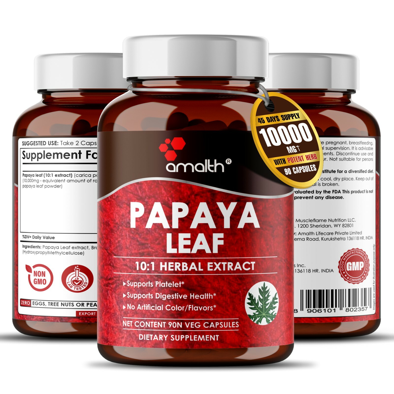 Papaya Leaf Extract Powder Carica Supports Platelet 10000mg Capsules – 90 Pills