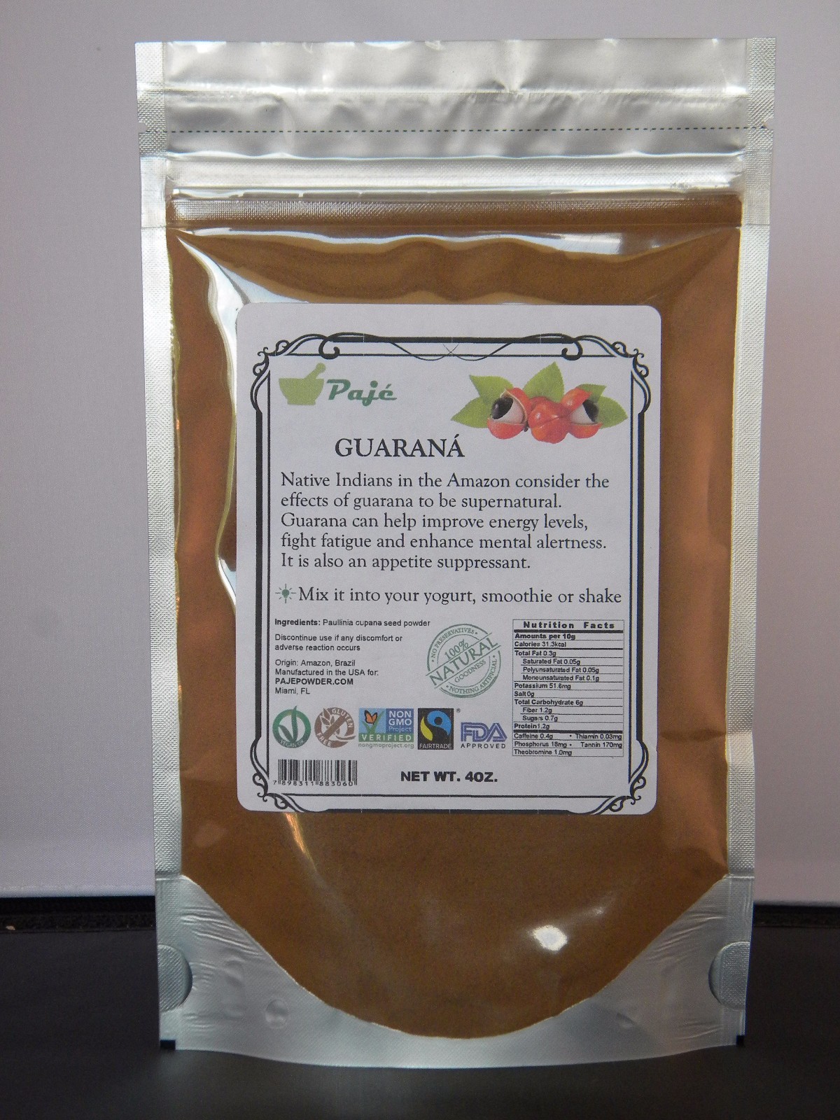 Guarana seed powder 4oz – weight loss, energy boost, memory sharpness – PAJE