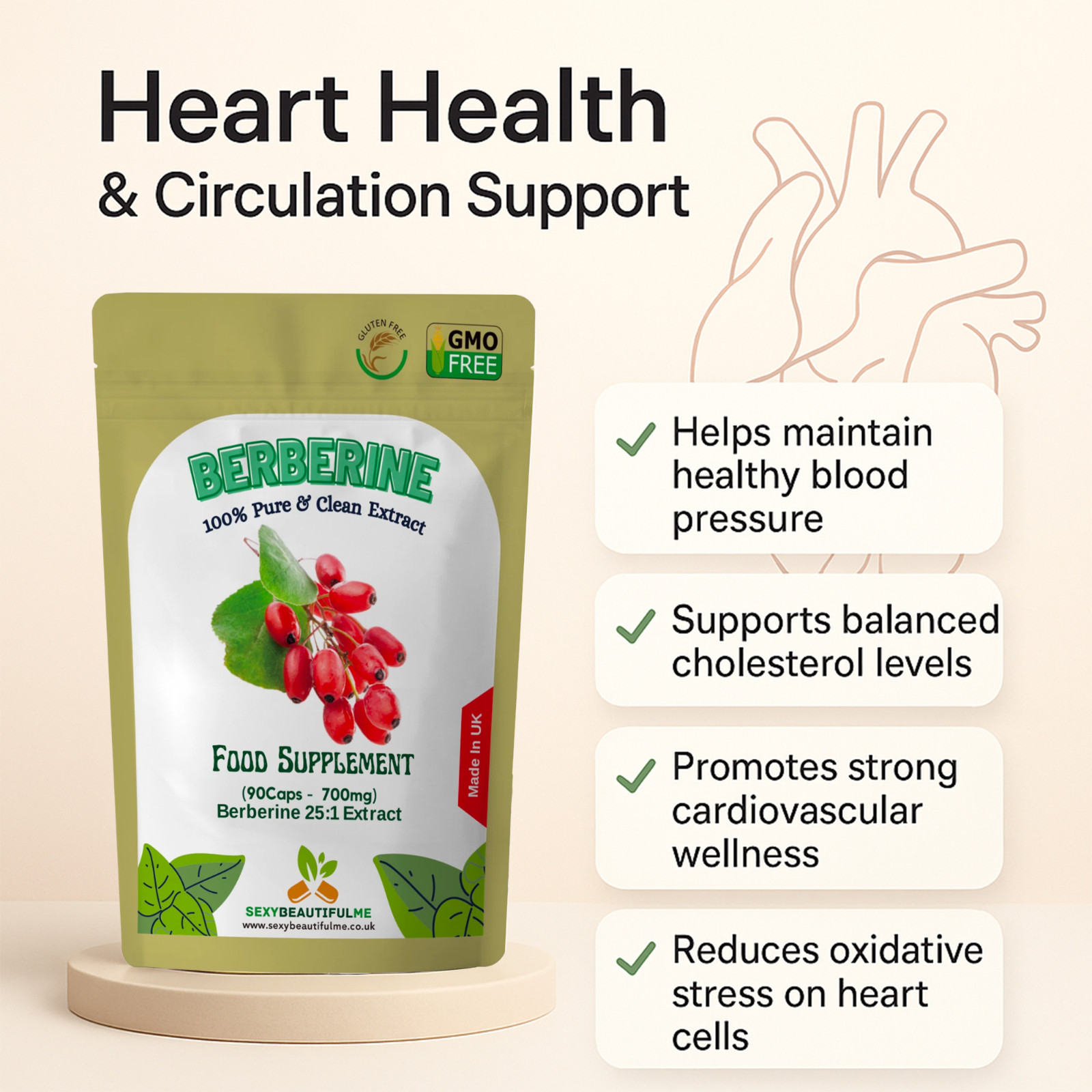 Berberine Extract 17,500mg Capsules-Heart Health,Weight Loss, Blood Sugar health