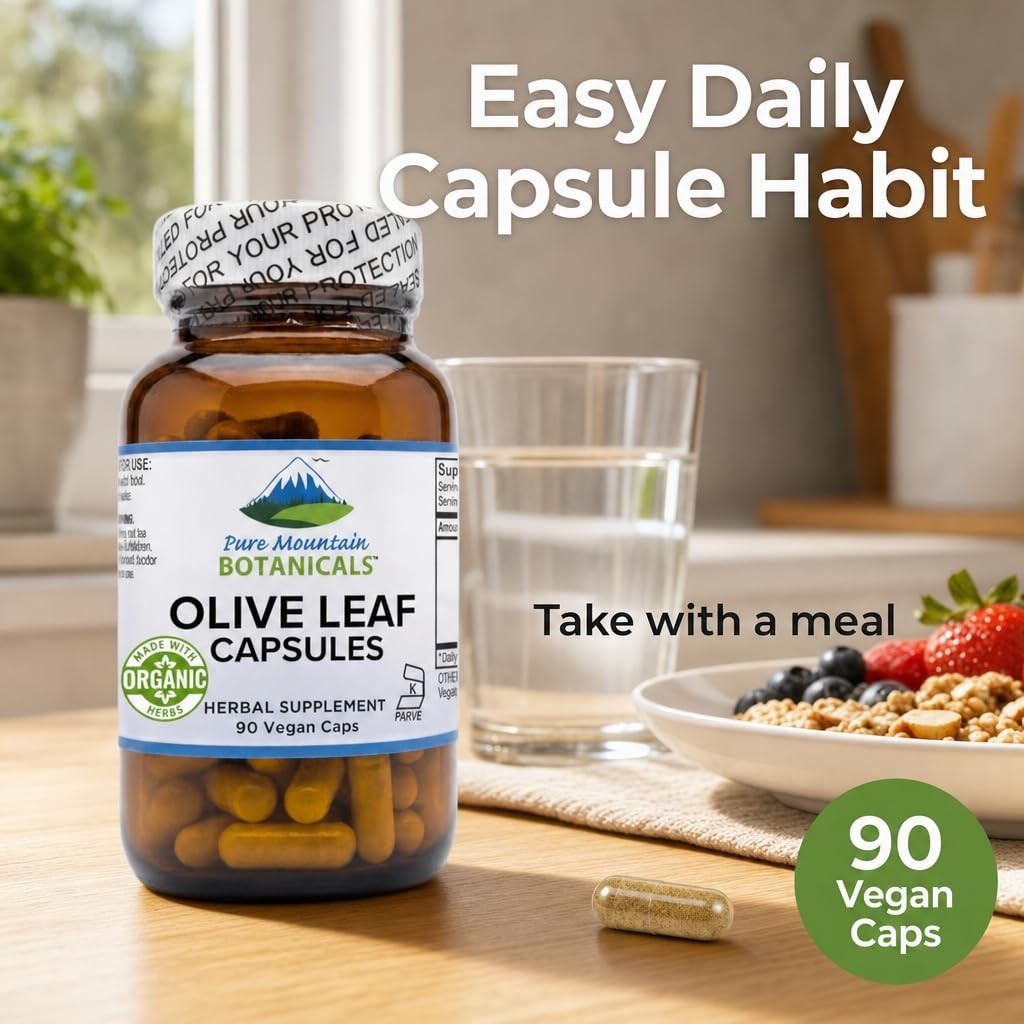 Pure Mountain Botanicals Olive Leaf Extract Capsules – 400mg Organic Olive Leaf