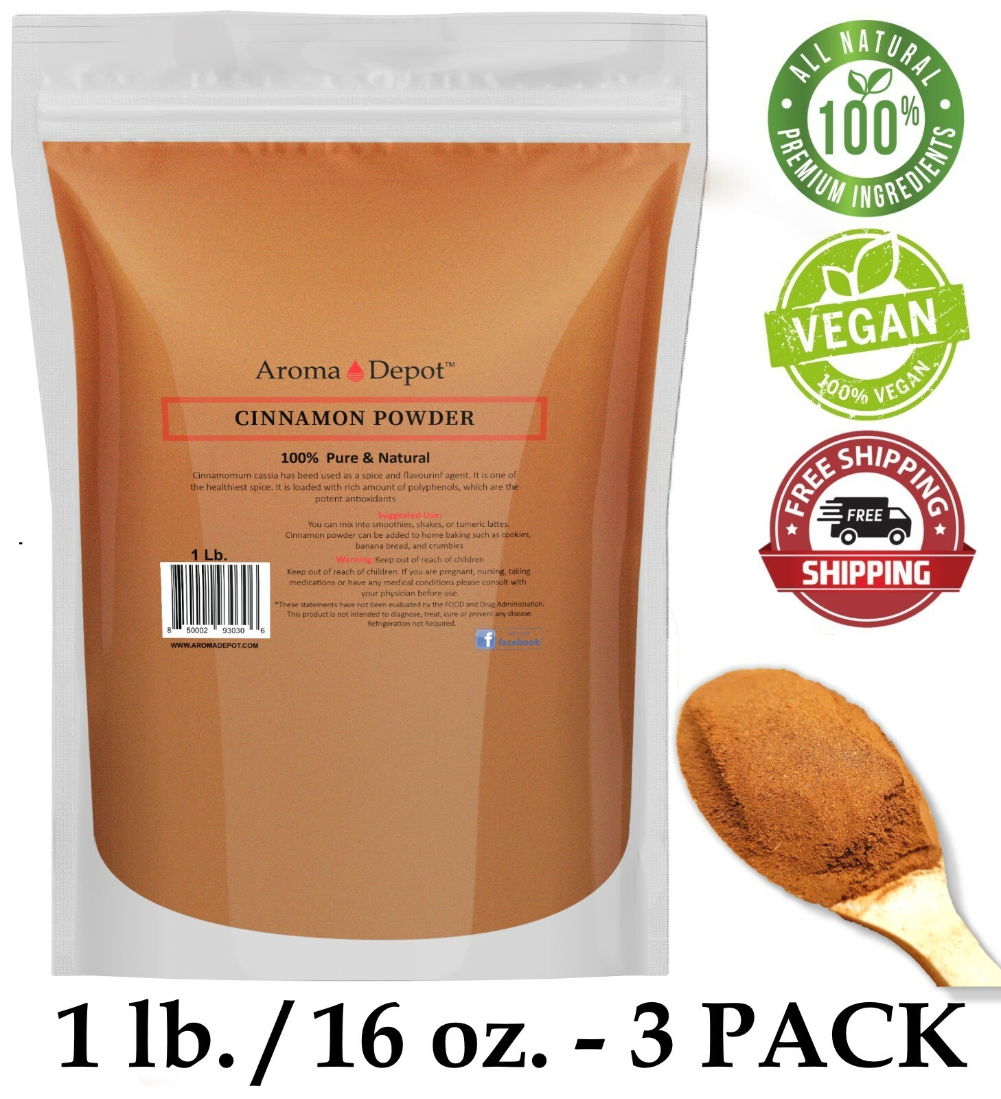 Cinnamon Powder 100% Natural 3 lbs. (x3 Individual -1Lb) Canela Polvo 3 Libras