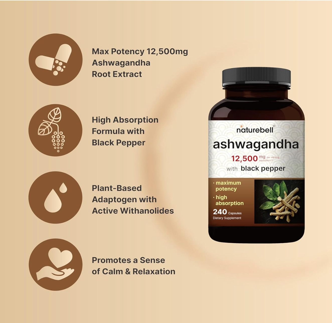 Ashwagandha Capsules 240 Organic Ashwagandha Root Powder Extract of Black Pepper