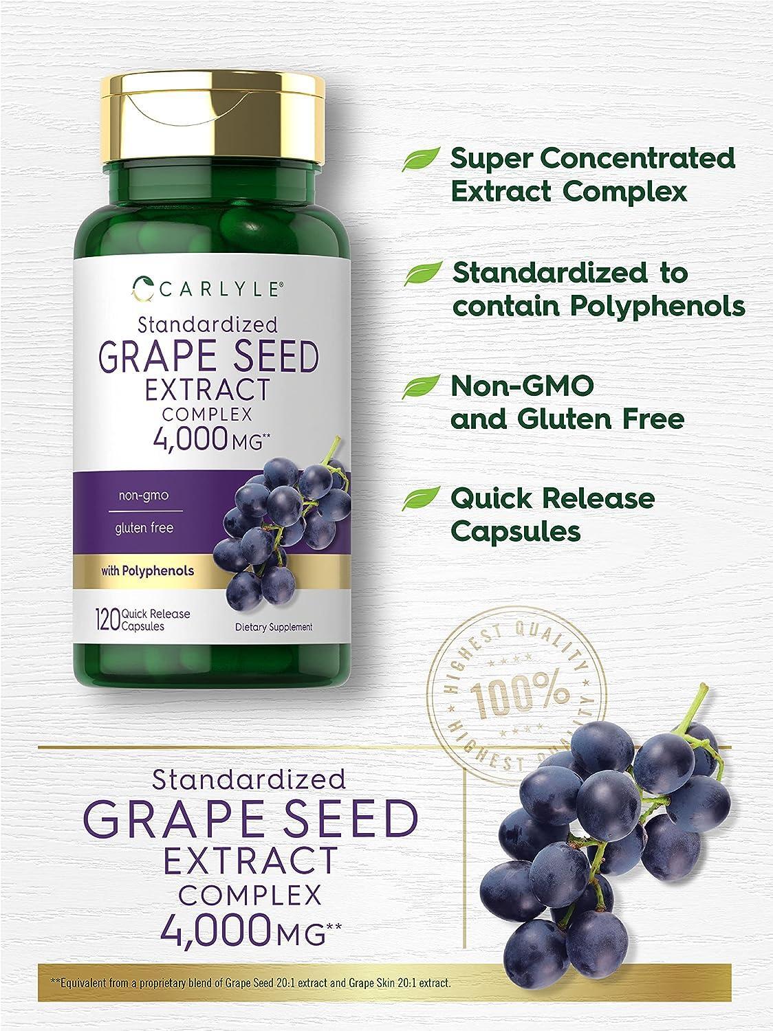 Grape Seed Extract 4,000 Mg Max Strength Antioxidant Immune Support, 120 Caps