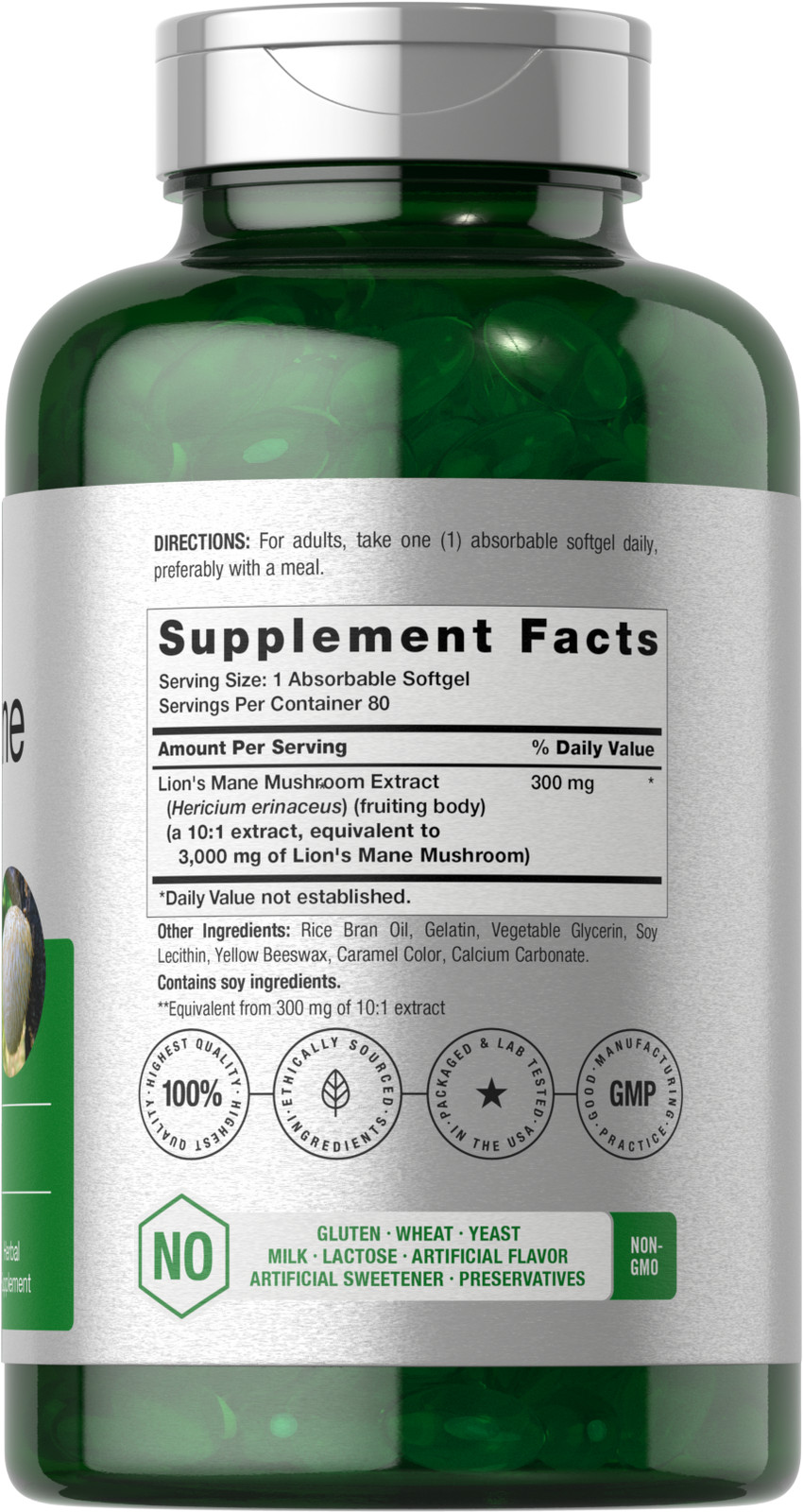 Lions Mane Mushroom 3000mg | 80 Softgels | Non-GMO & Gluten Free | by Horbaach