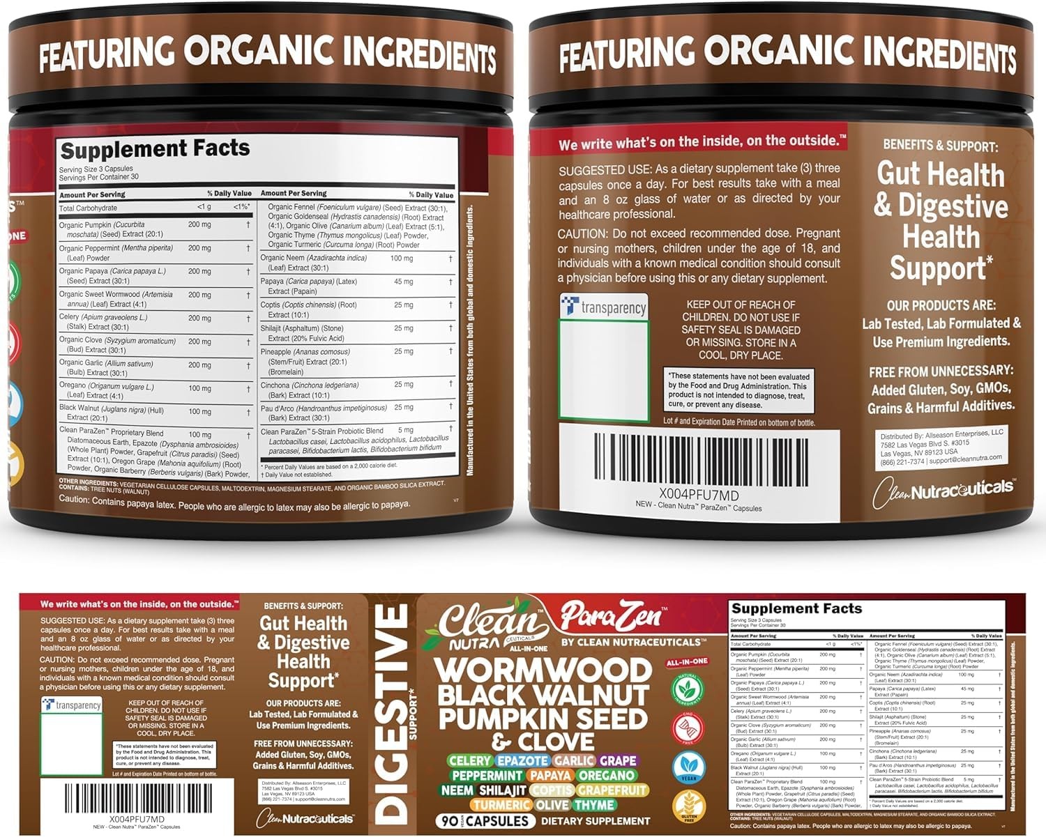 Clean Nutra Wormwood Clove Oil Diatomaceous Earth Turmeric Supplement Capsules