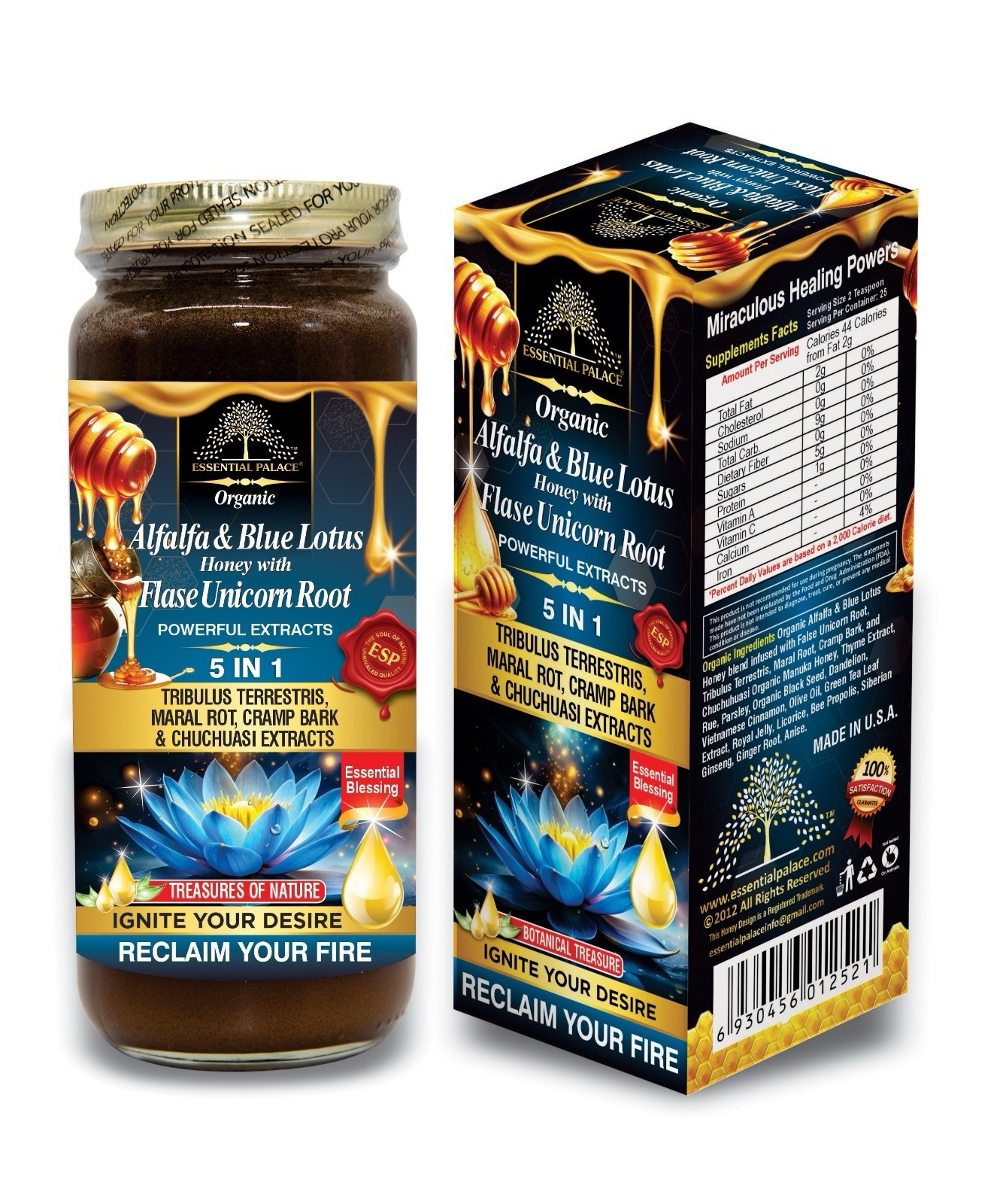 H102. Organic Alfalfa& Blue Honey W/ False Unicorn Root 5 in 1 By E.S.P 16 oz