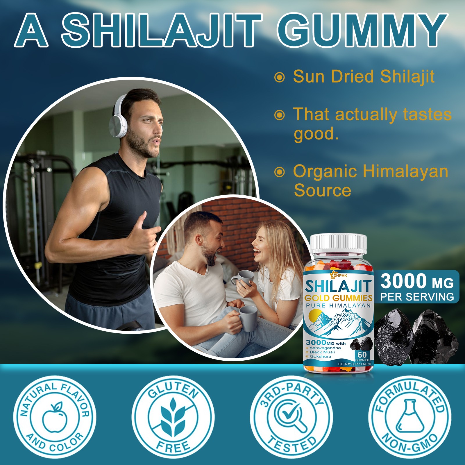 60 Shilajit Gummies | Pure Himalayan Shilajit & Ashwagandha | Boost Strength