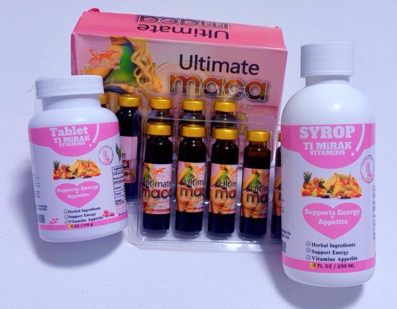 TI MIRAK VITAMINS Maca Tablets & Syrup Herbal Supports Energy Appetite 8 FL OZ