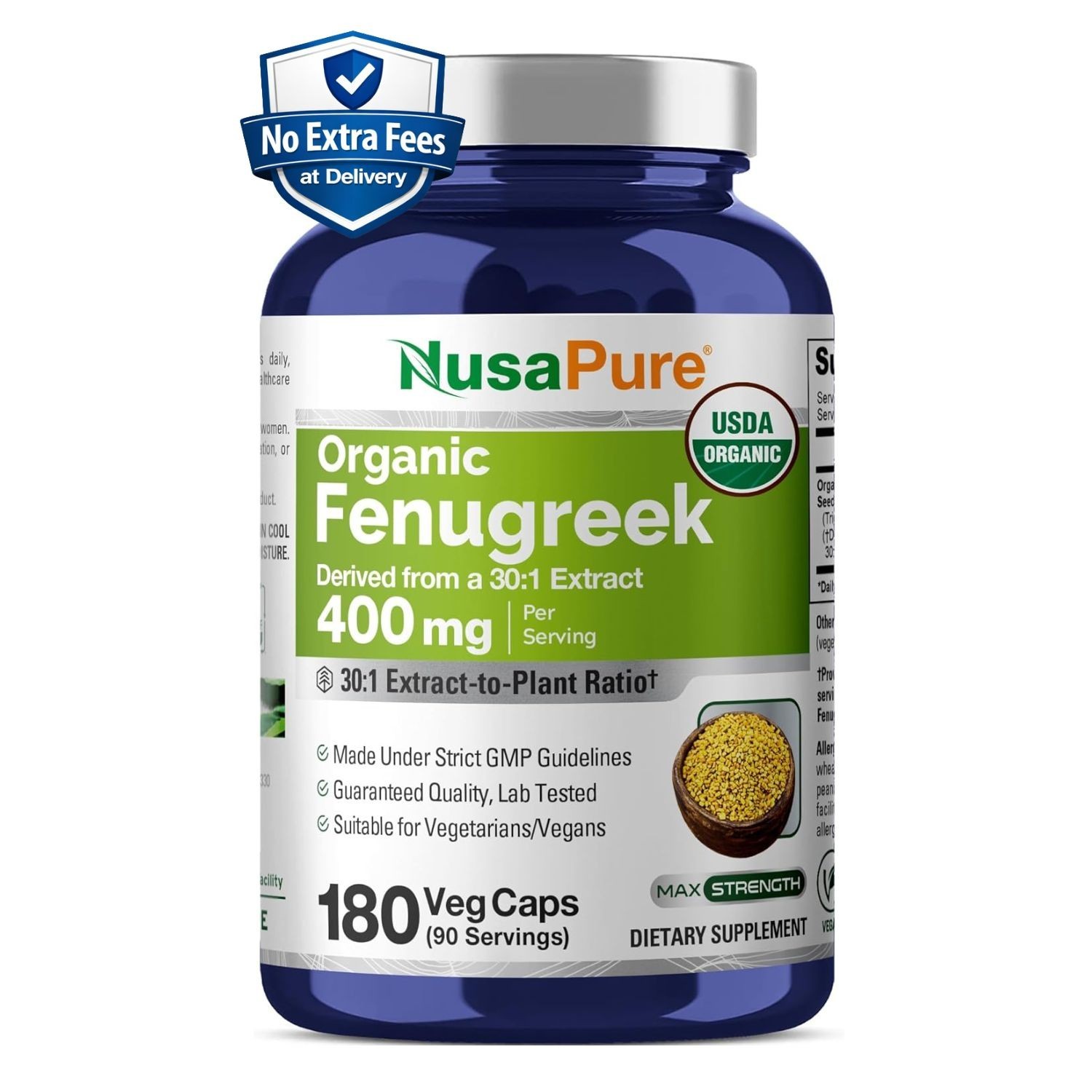 Fenugreek Seed 30:1 Extract 400mg | Eqv 12000mg/Serving | 180 Capsules | Non-GMO