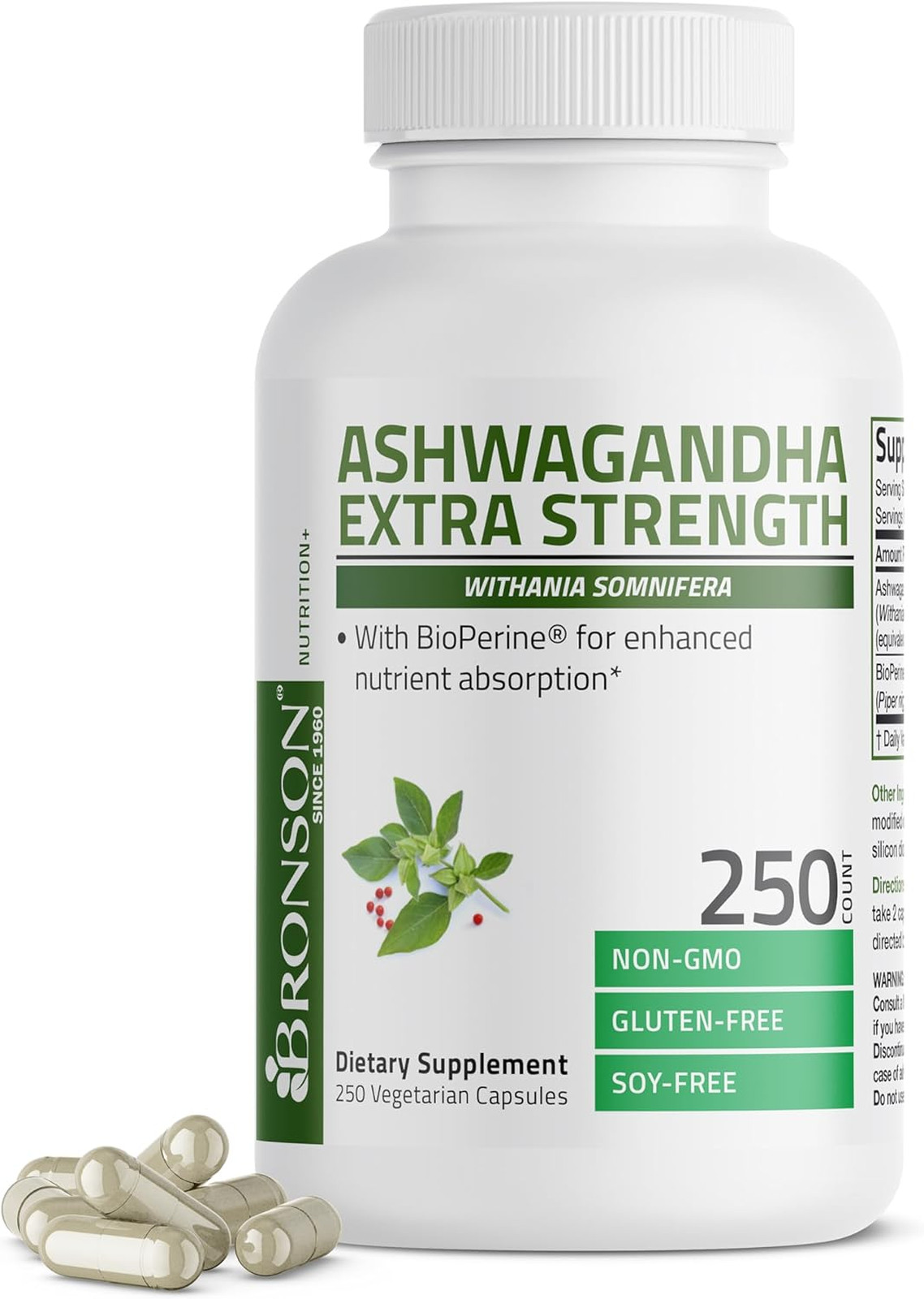 Ashwagandha Extra Strength Stress Mood Support Non GMO BioPerine 250 Vegetarian