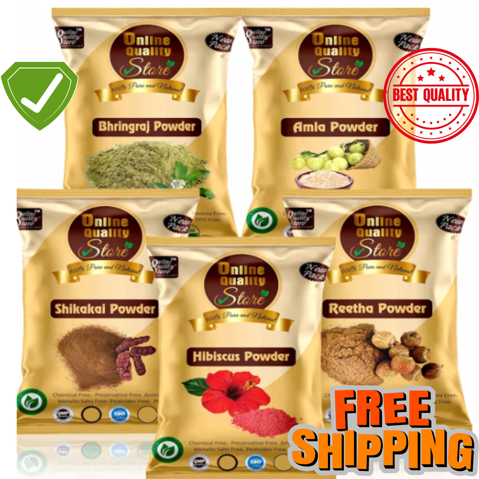 Amla Reetha Shikakai Bhringraj Hibiscus Powder 5x50g Hair Care Ayurvedic