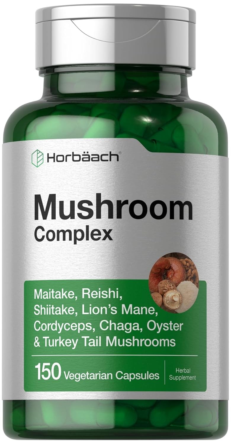 Horbäach Mushroom Complex Capsules 150 Count Reishi Chaga Lions Mane Cordyceps