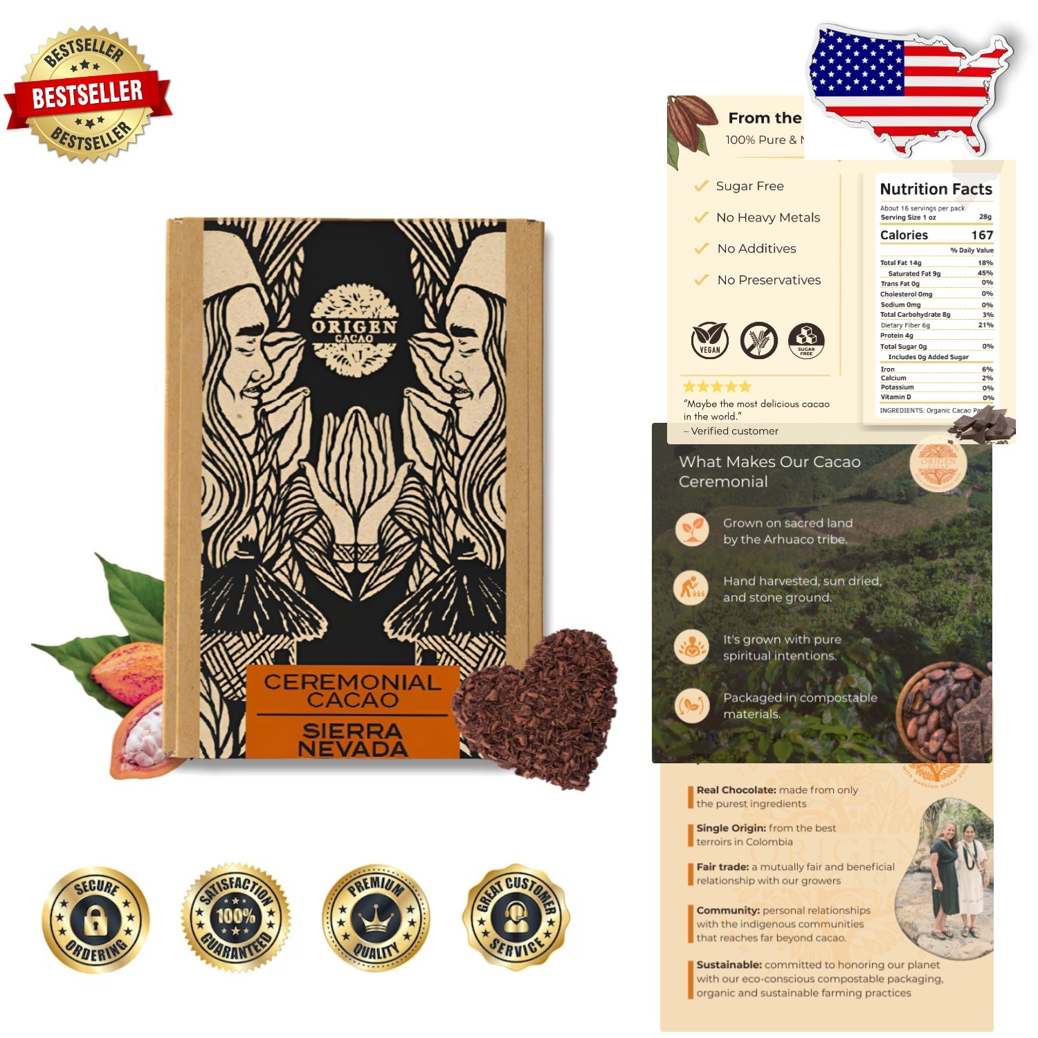 Single Origin Ceremonial Cacao 16oz – Grated, Unsweetened, Ethically Sourced