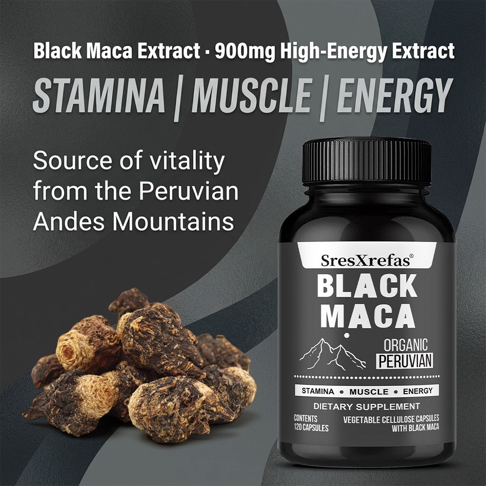 Organic Peruvian Black Maca 900mg For Stamina & Muscle Energy 30/60/120 Capsules