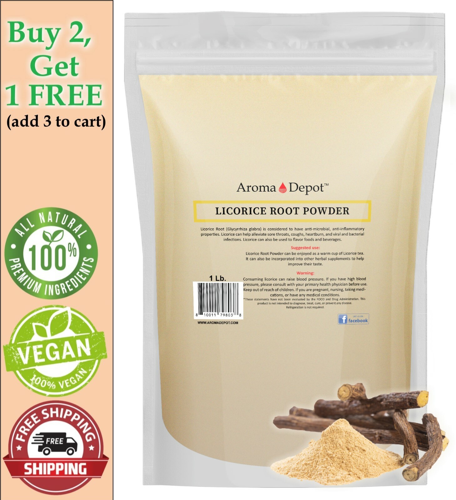 1lb Licorice Root Powder Raw Glycyrrhiza glabra 100% Premium Mulethi (Liquorice)