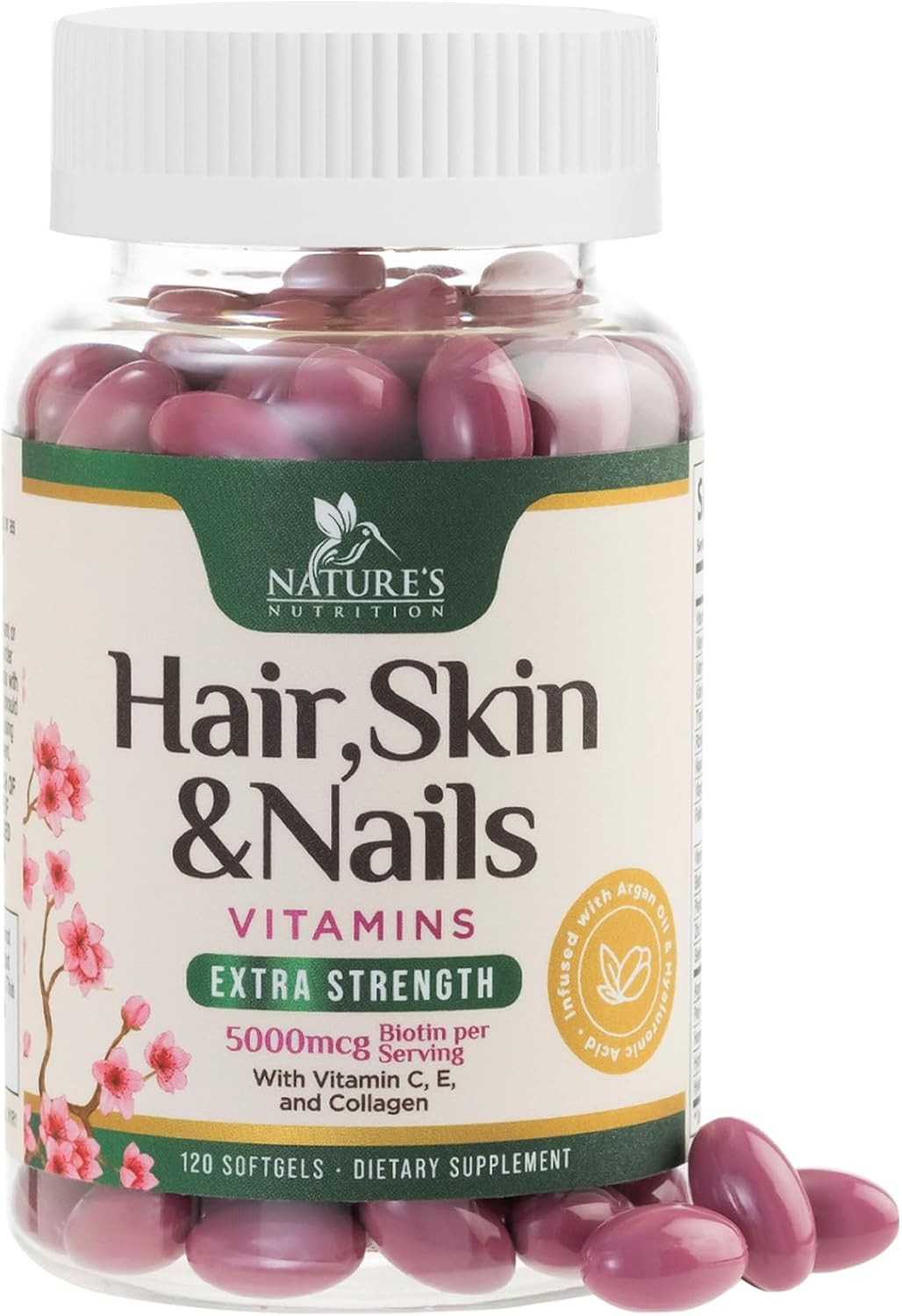 120 Softgels-Hair, Skin & Nails Vitamins – Biotin 5000mcg Per Serving – Extra St