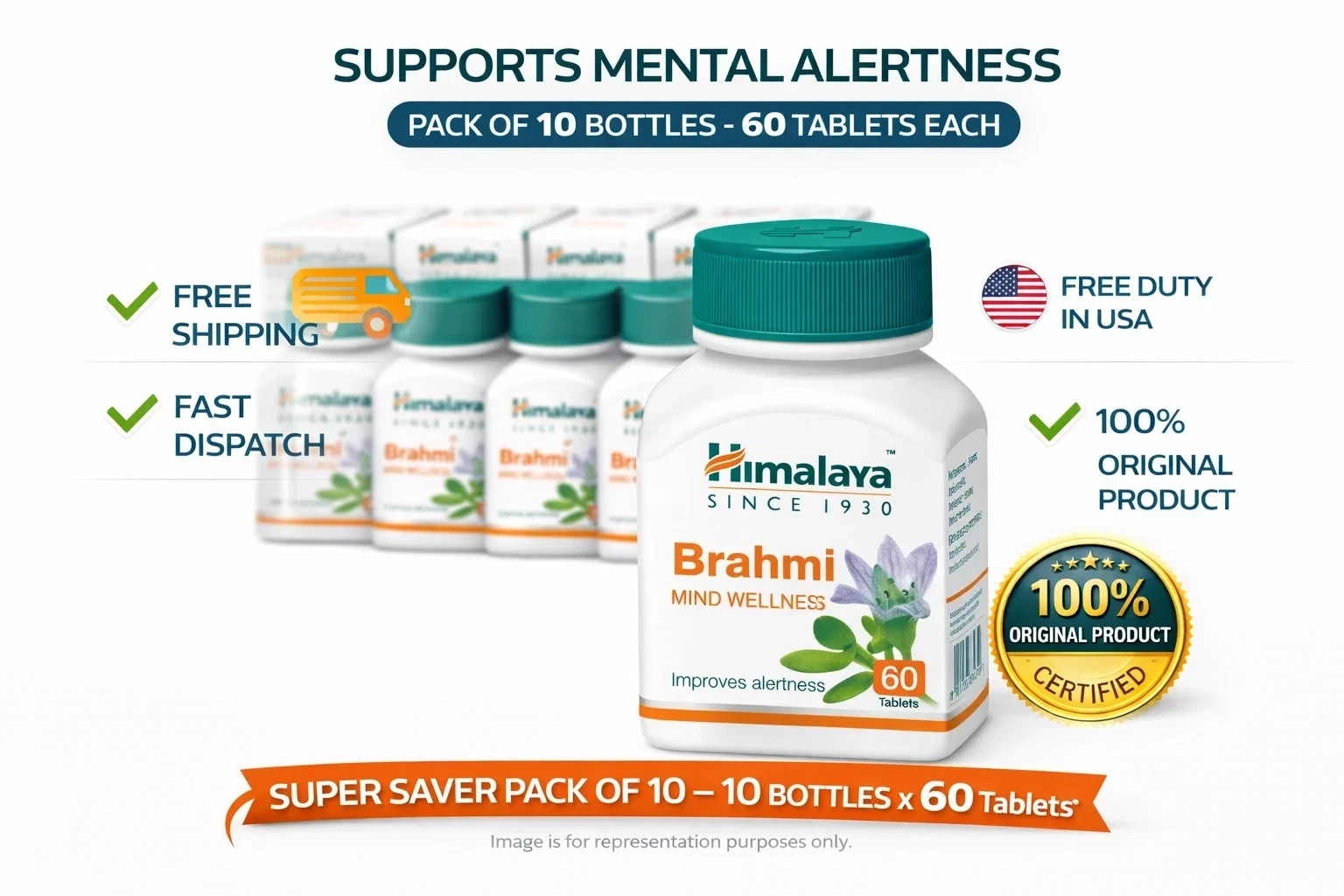 Himalaya Brahmi Tablets 10×60 | Natural Cognitive & Memory Support | EXP 12-2027